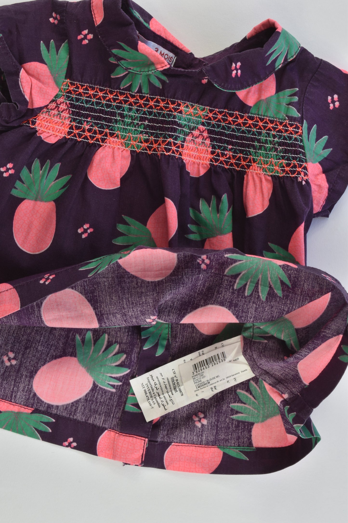 Du Pareil au Même (France) Size 000 (3 months, 60 cm) Smocked Pineapple Dress