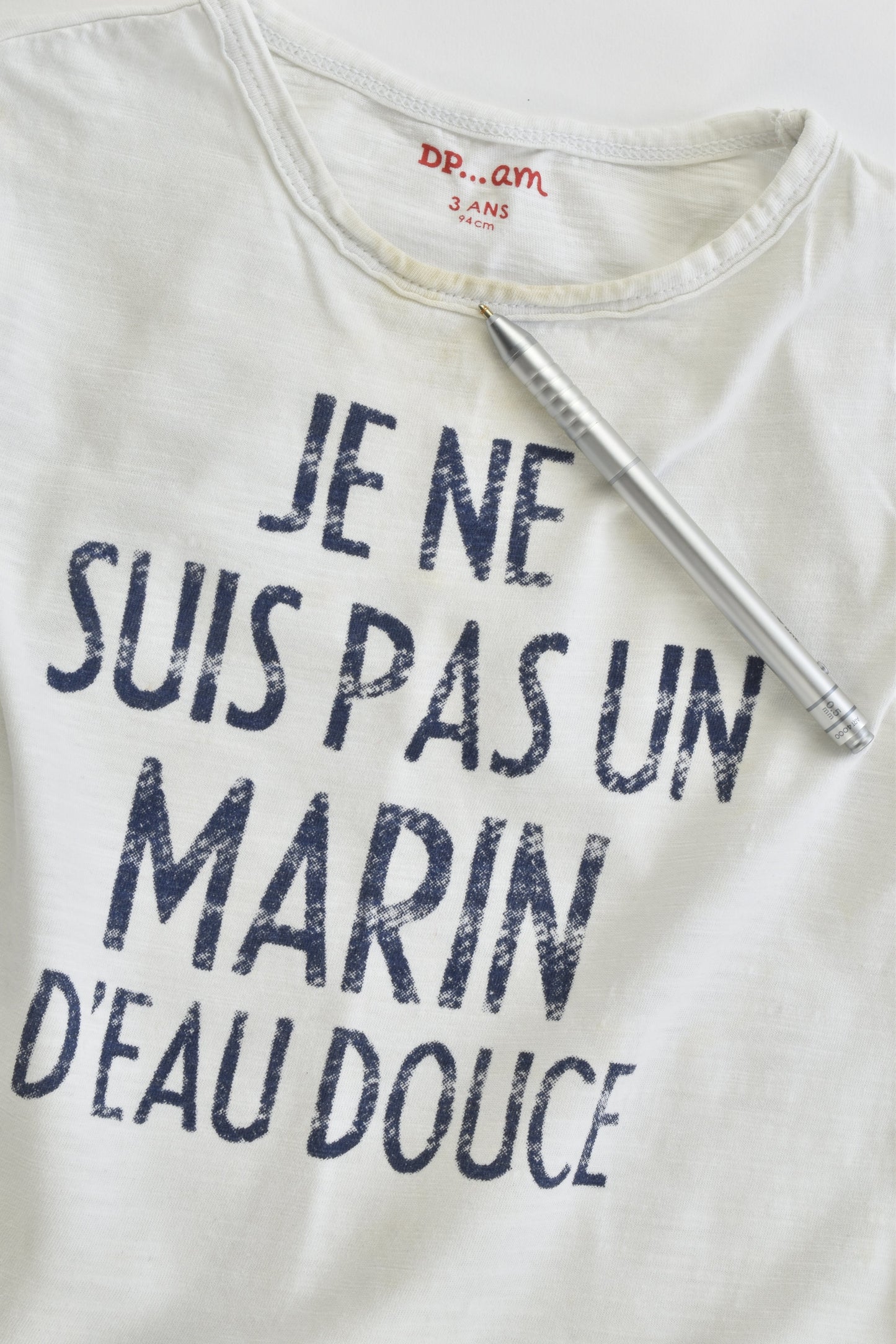 Du Pareil au Même (France) Size 2-3 (3 years, 94 cm) 'Je Ne Suis Pas Un Marin D'Eau Douce' T-shirt