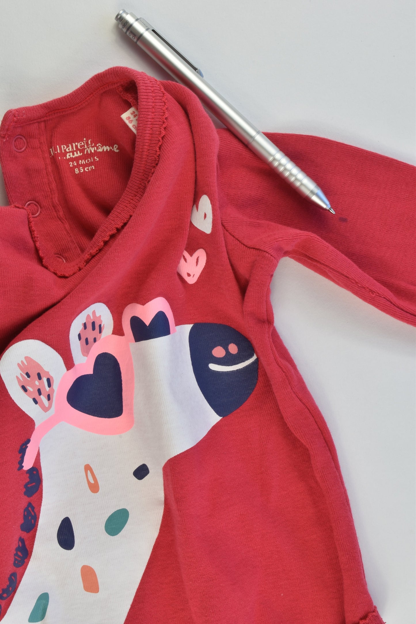 Du Pareil Au Même (France) Size 24 months (86 cm, 1) Giraffe with Love Hearts Sunnies Bodysuit