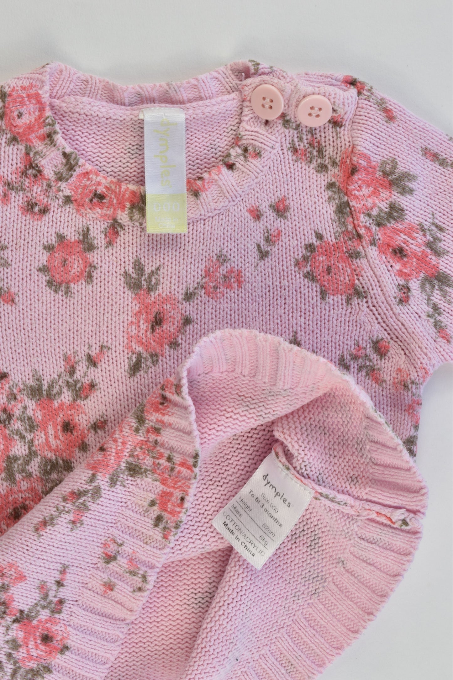 Dymples Size 000 Knitted Roses Jumper/Tunic