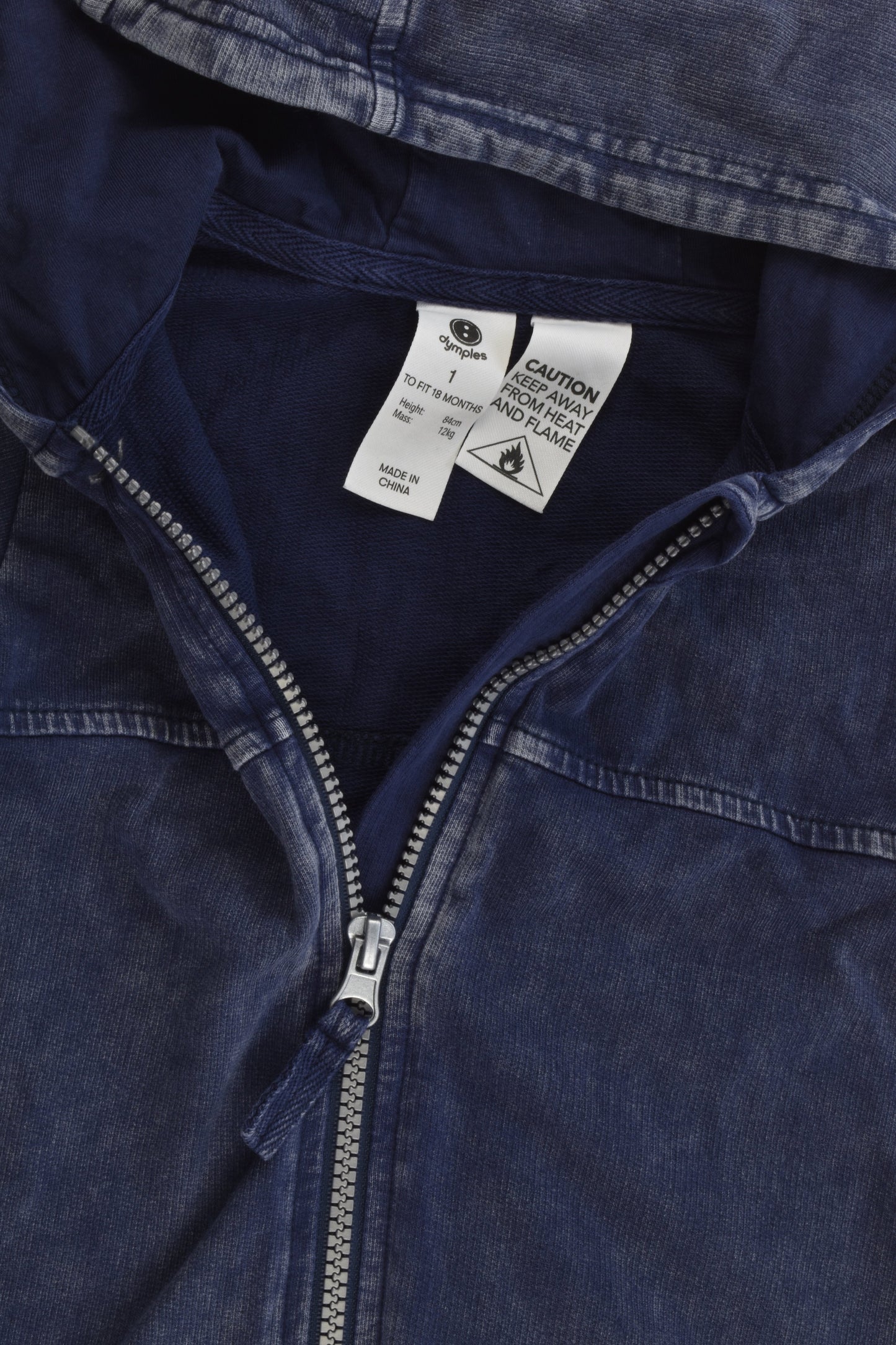 Dymples Size 1 (18 months, 84 cm) Denim-like Short Hooded Onesie