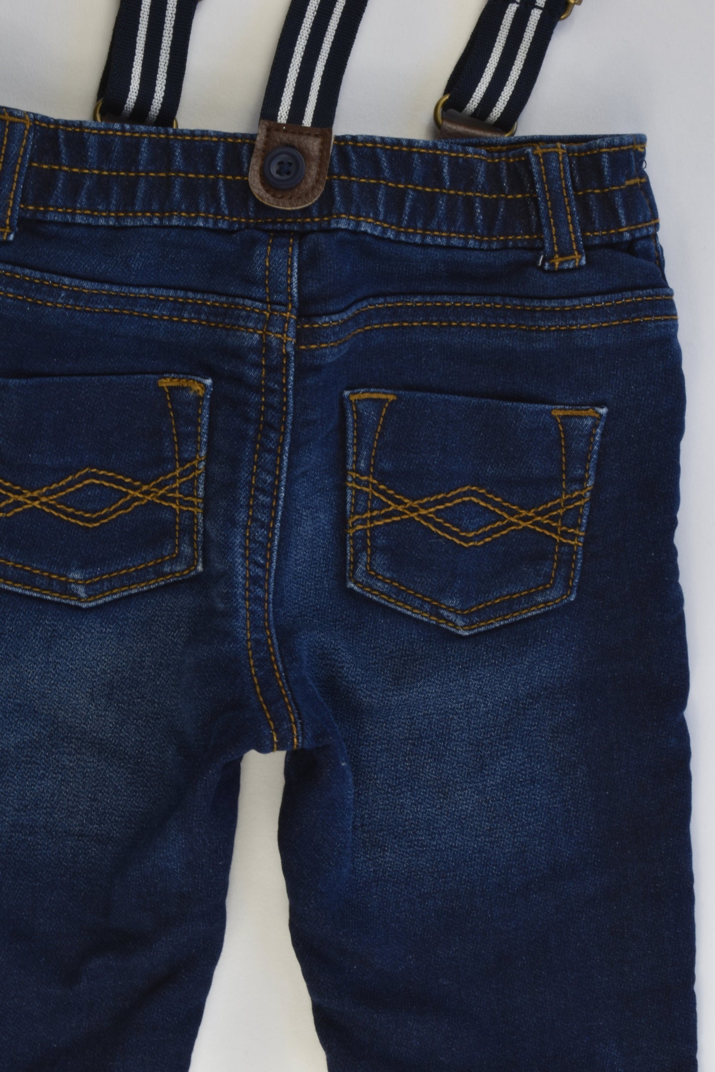 F&F Size 0 (6-9 months, 74 cm) Soft and Stretchy Denim Suspender Pants