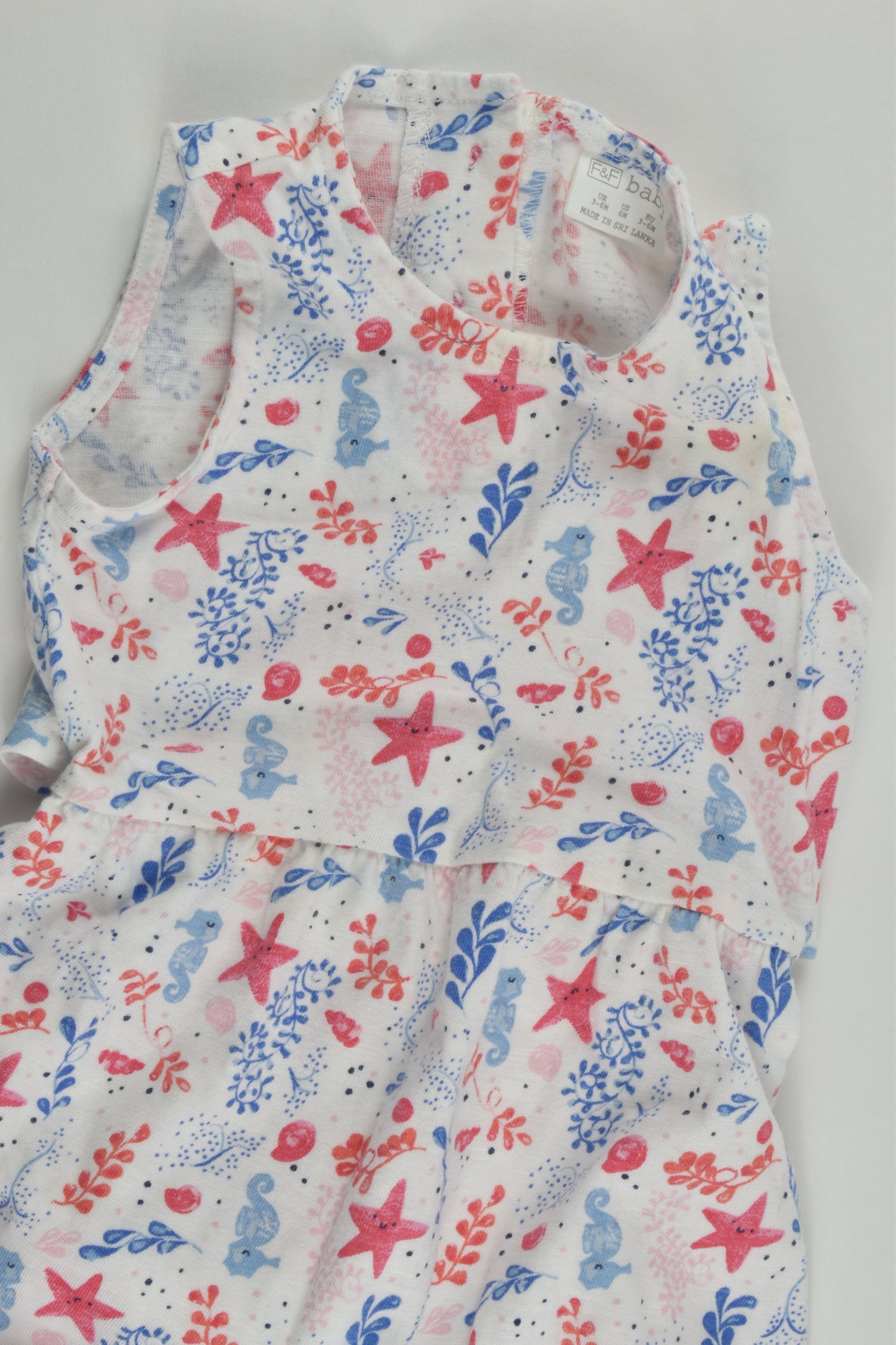 F&F Size 00 (3-6 months) Sea Horses and Starfish Playsuit