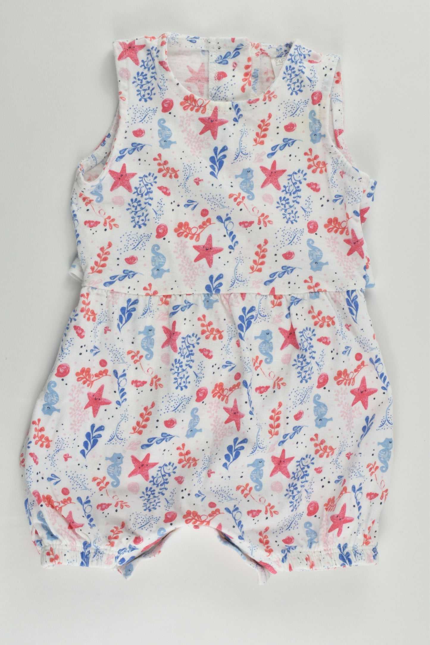 F&F Size 00 (3-6 months) Sea Horses and Starfish Playsuit