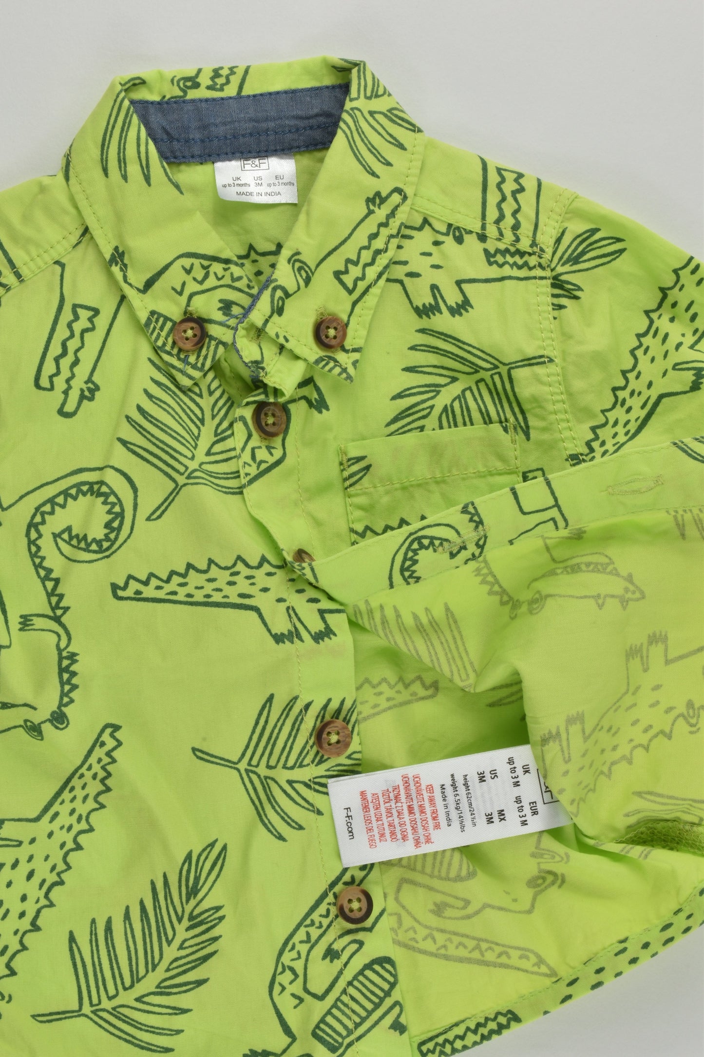 F&F Size 000 (Up to 3 months, 62 cm) Crocodile Collared Shirt