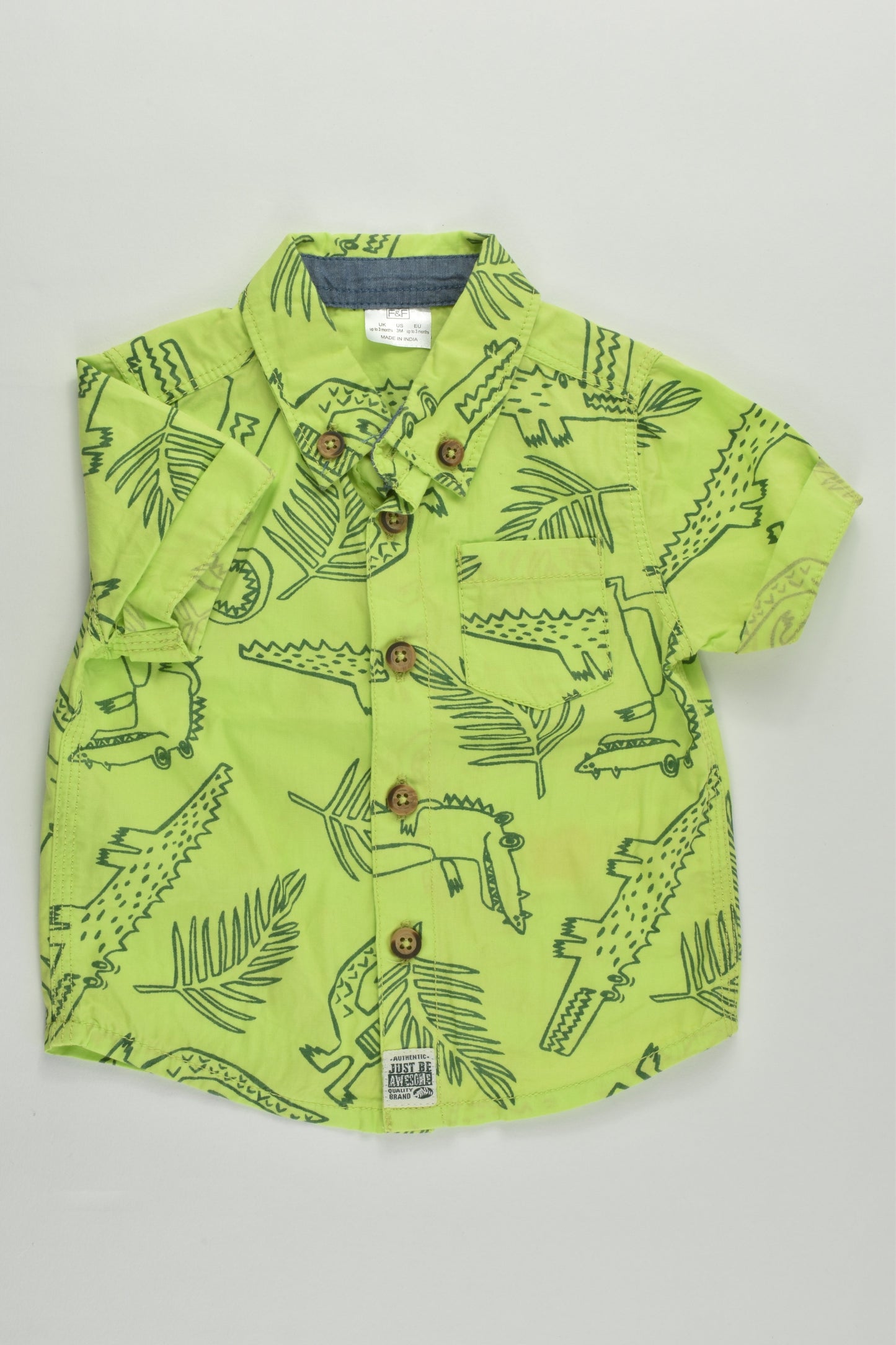 F&F Size 000 (Up to 3 months, 62 cm) Crocodile Collared Shirt