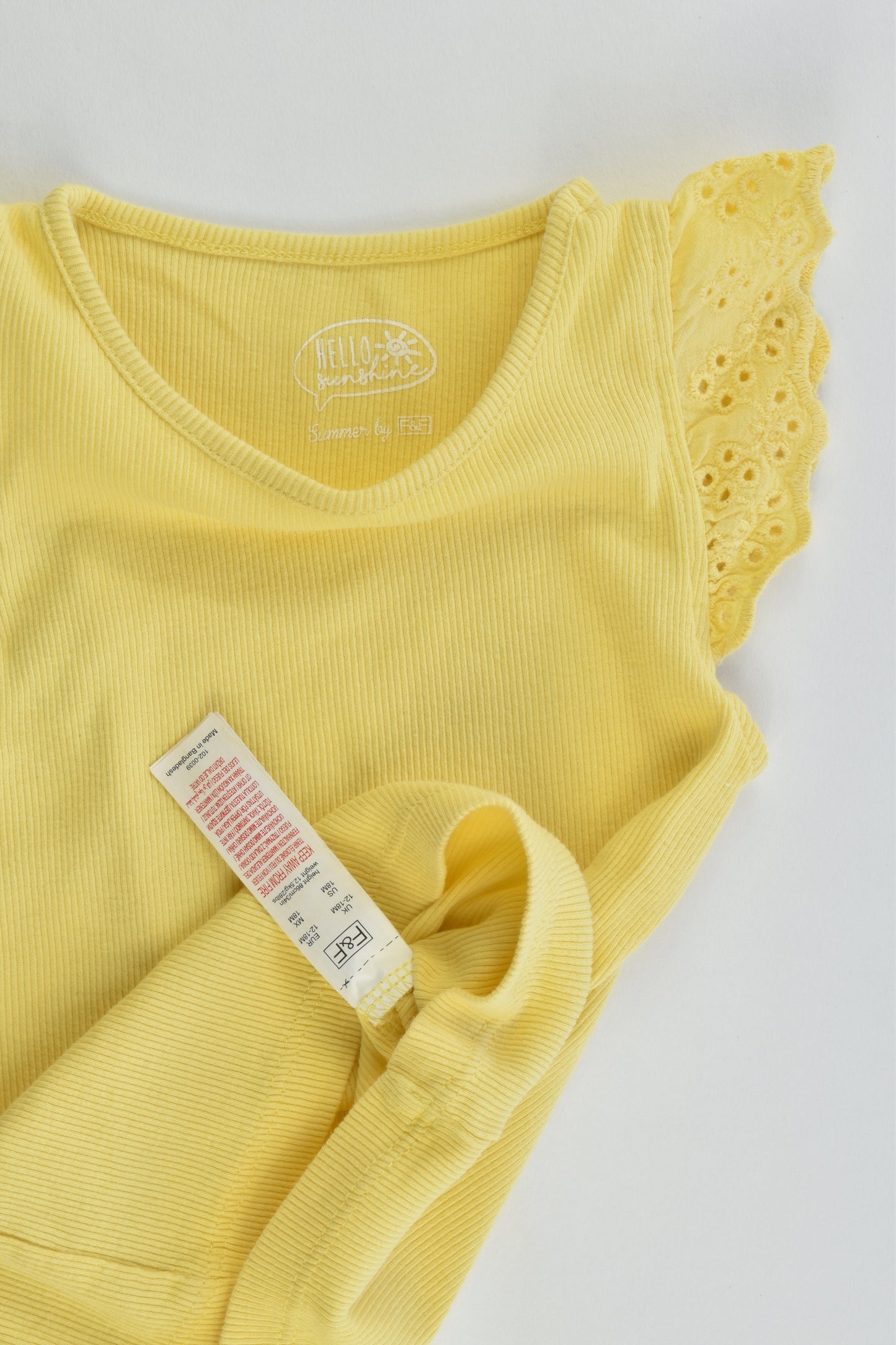 F&F Size 12-18 months Ribbed Singlet with Lace Details