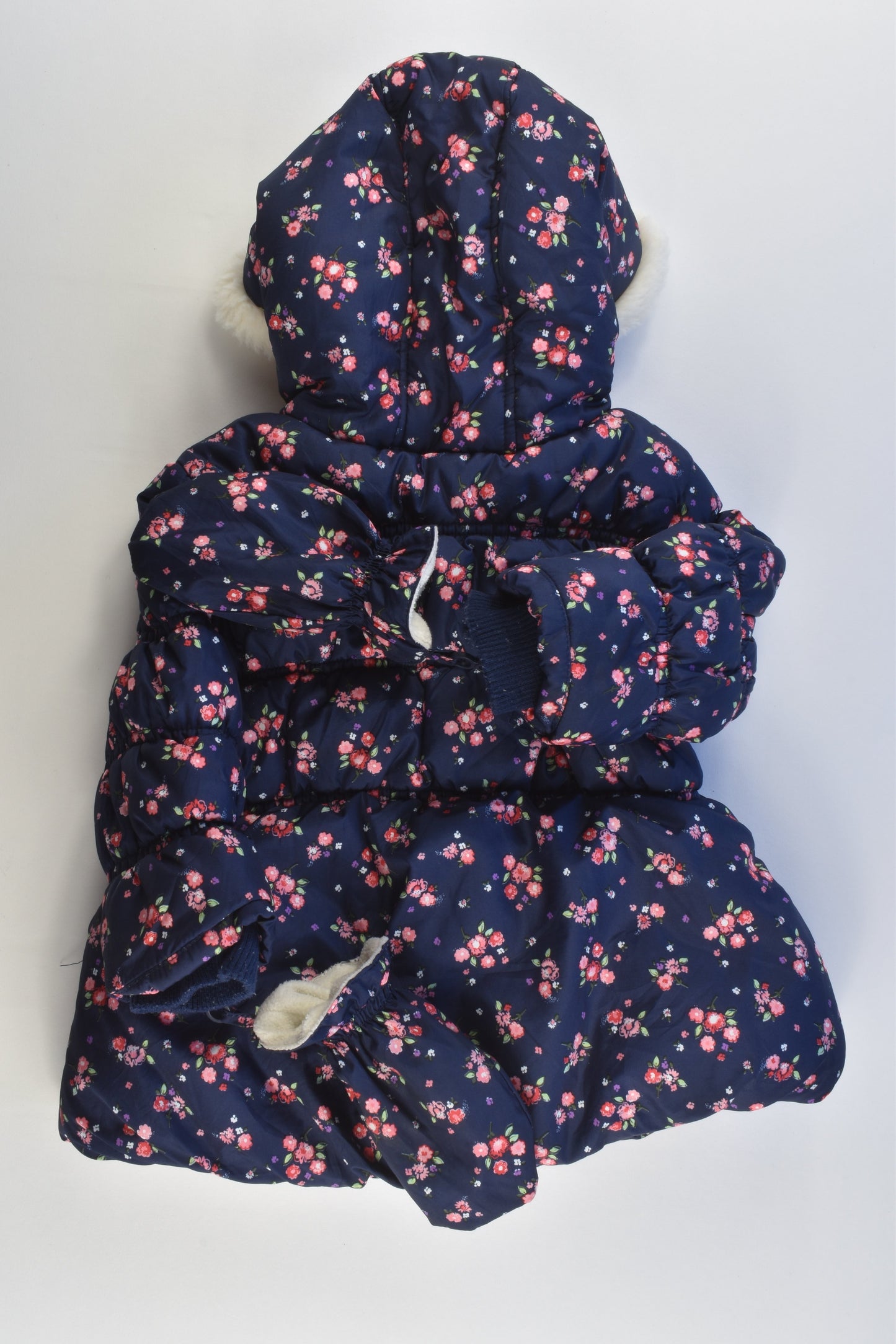 George Size 0-1 (9-12 months, 74-80 cm) Warm Floral Winter Jacket with Mittens
