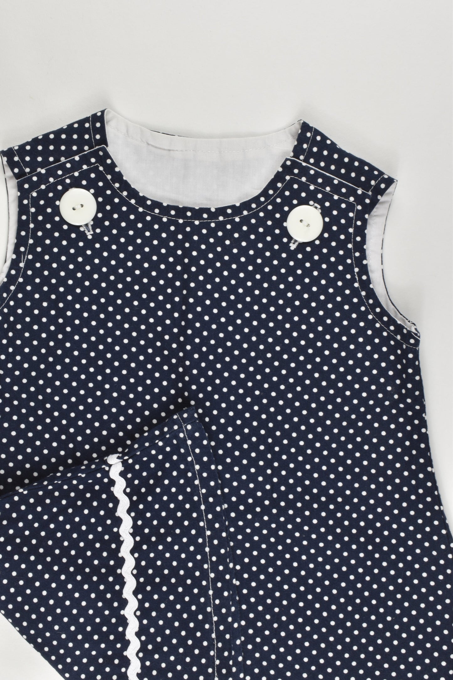 Hand Made Size 1 White Dots Pinnie Dress