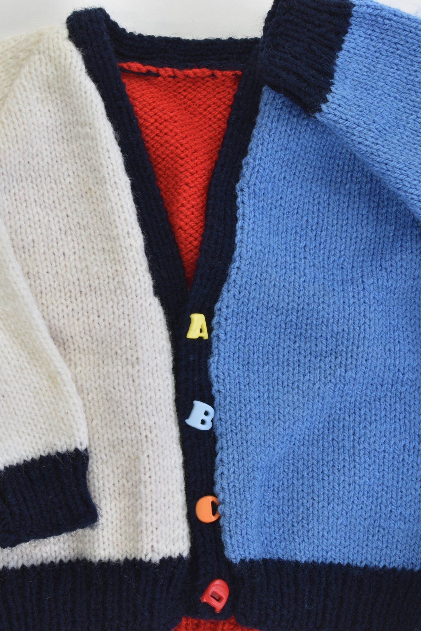 Handmade Size approx 0-1 Knitted Cardigan with Alphabet Buttons