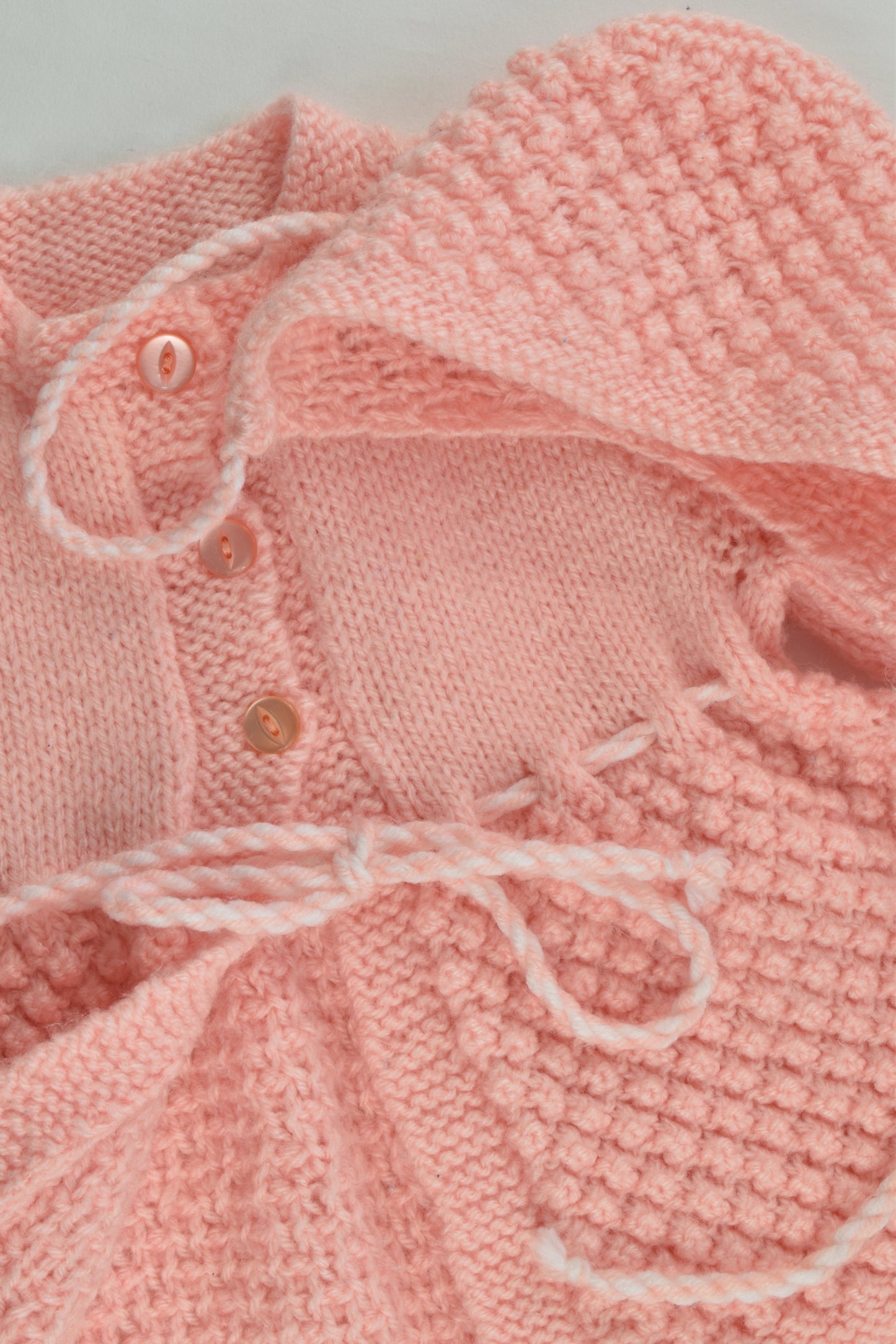 Handmade Size approx 00-0 Knitted Cardigan with Matching Beanie