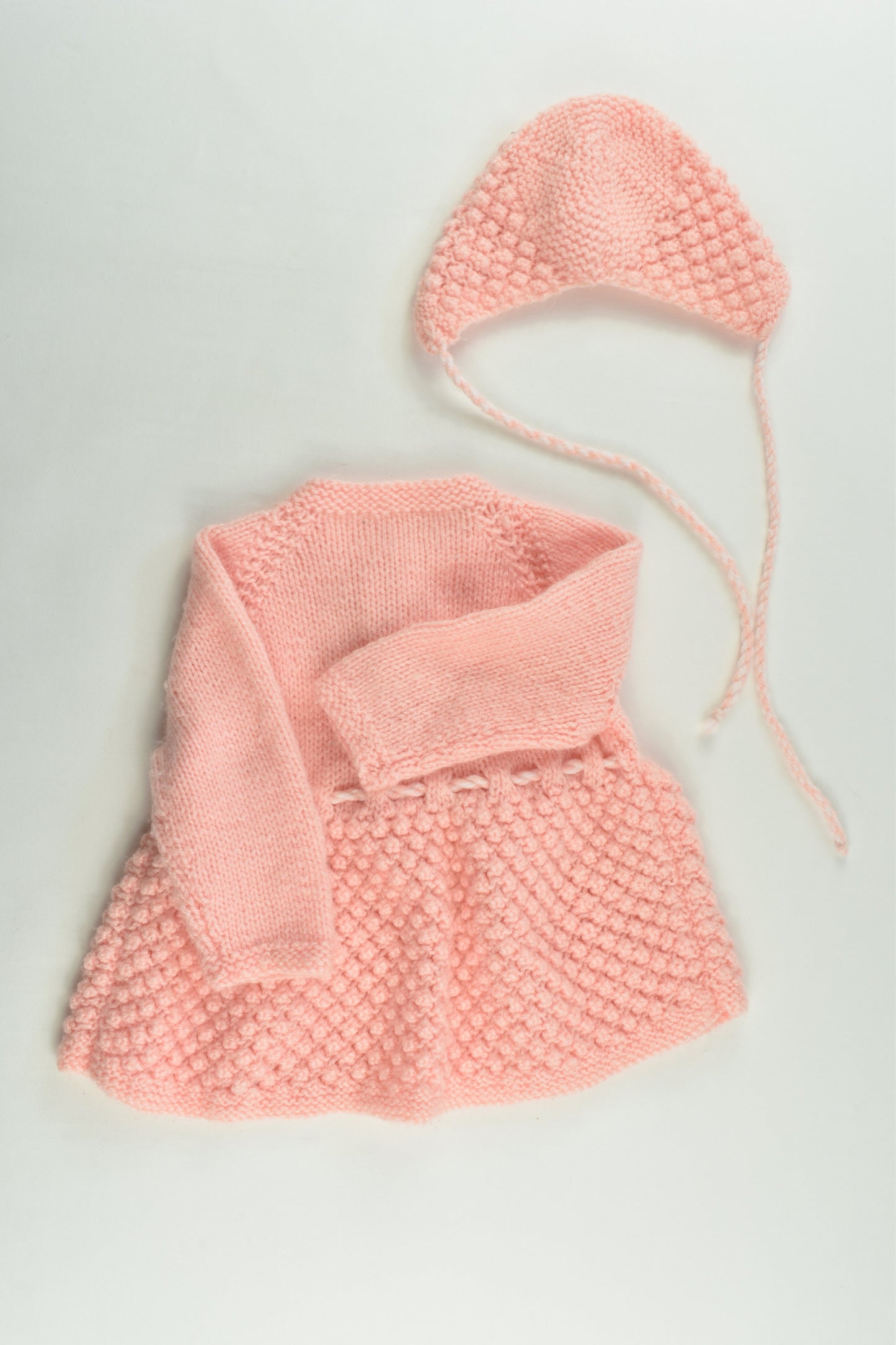 Handmade Size approx 00-0 Knitted Cardigan with Matching Beanie