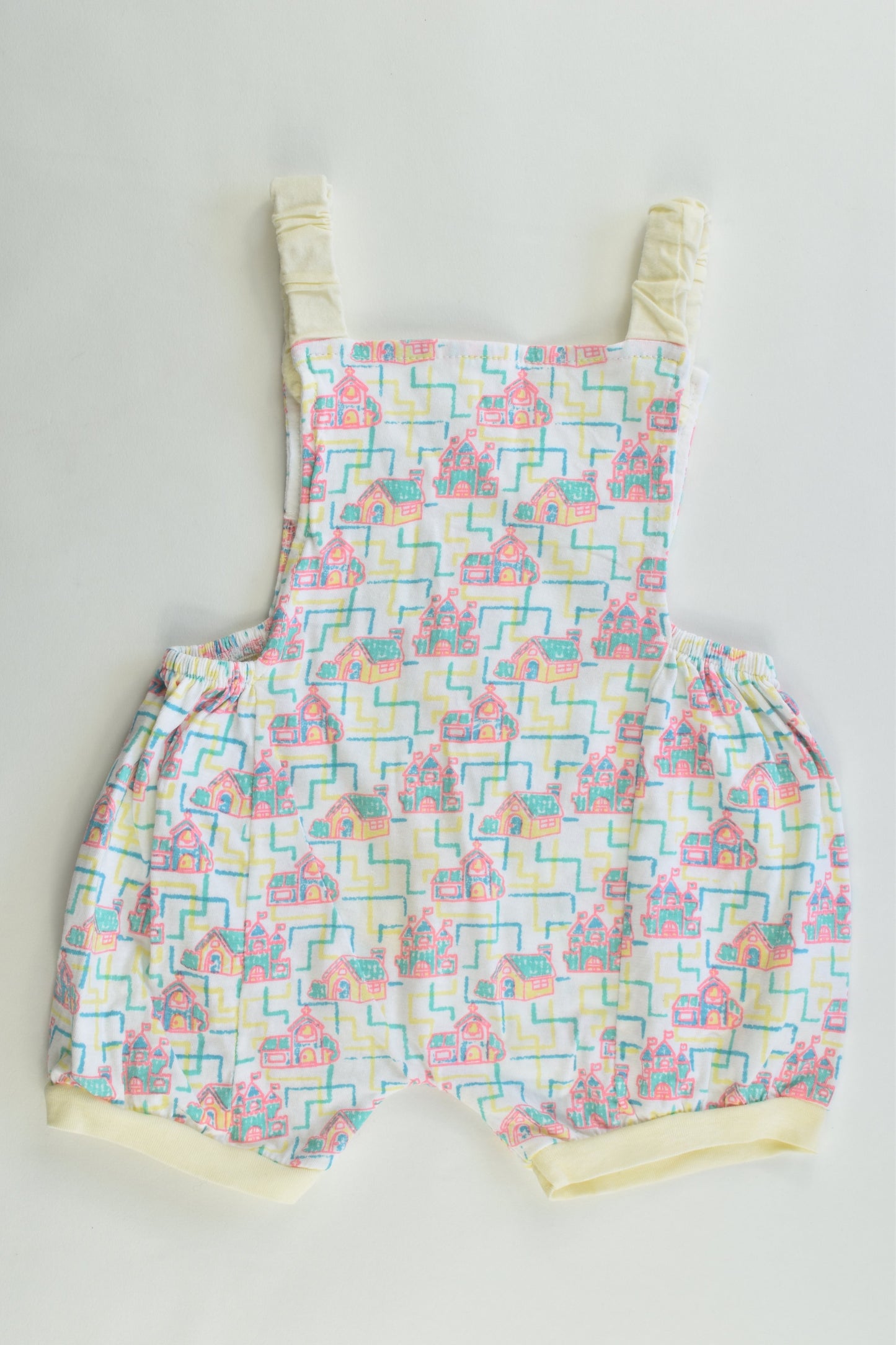 Handmade (?) Size approx 00 Vintage Style Houses Short Overalls