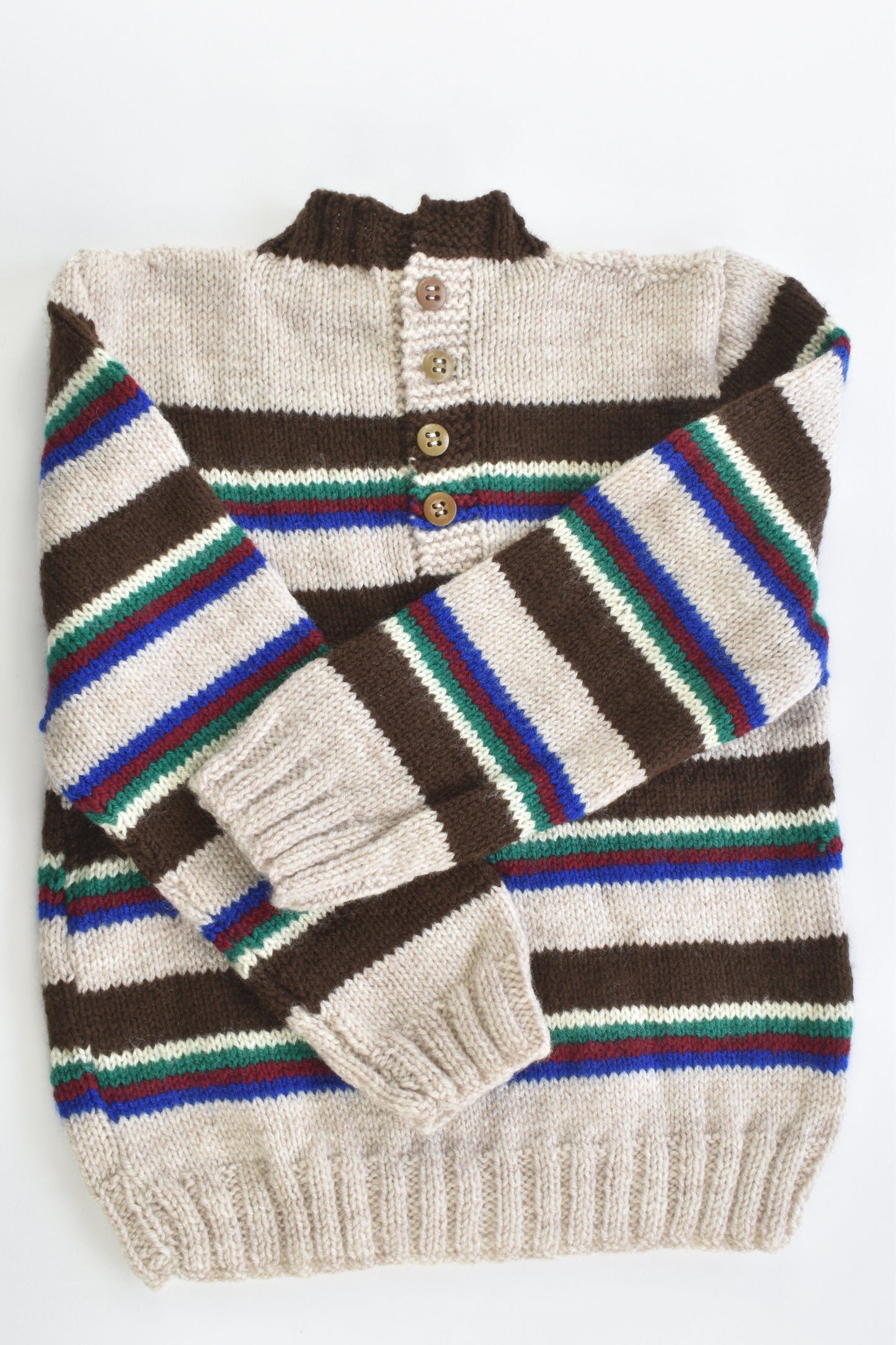 Handmade Size approx 4-5 Knitted Striped Wool Jumper