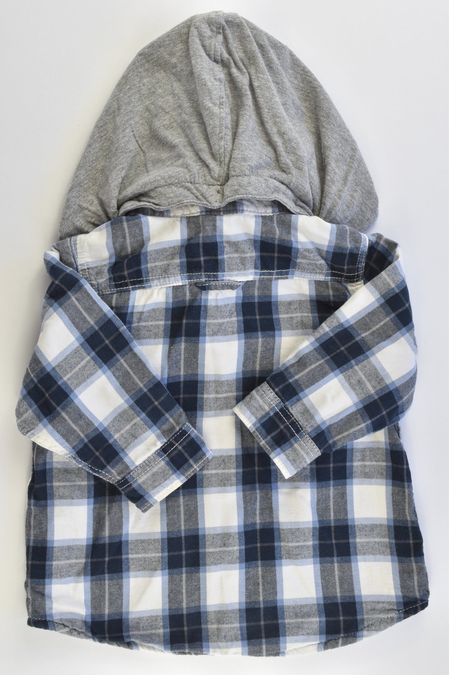H&M Size 00 (68 cm, 4-6 months) Checked Lined Casual Shirt with Removable Hood