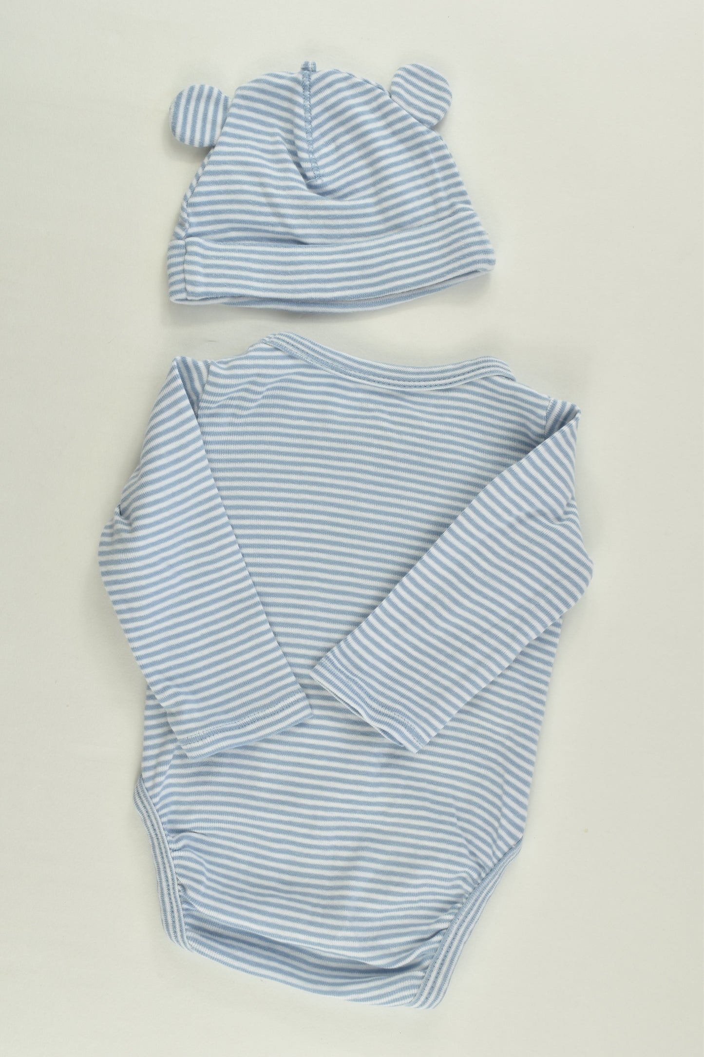H&M Size 0000 (50 cm) Blue Stripes 'Hello Mini' Organic Bodysuit and Beanie