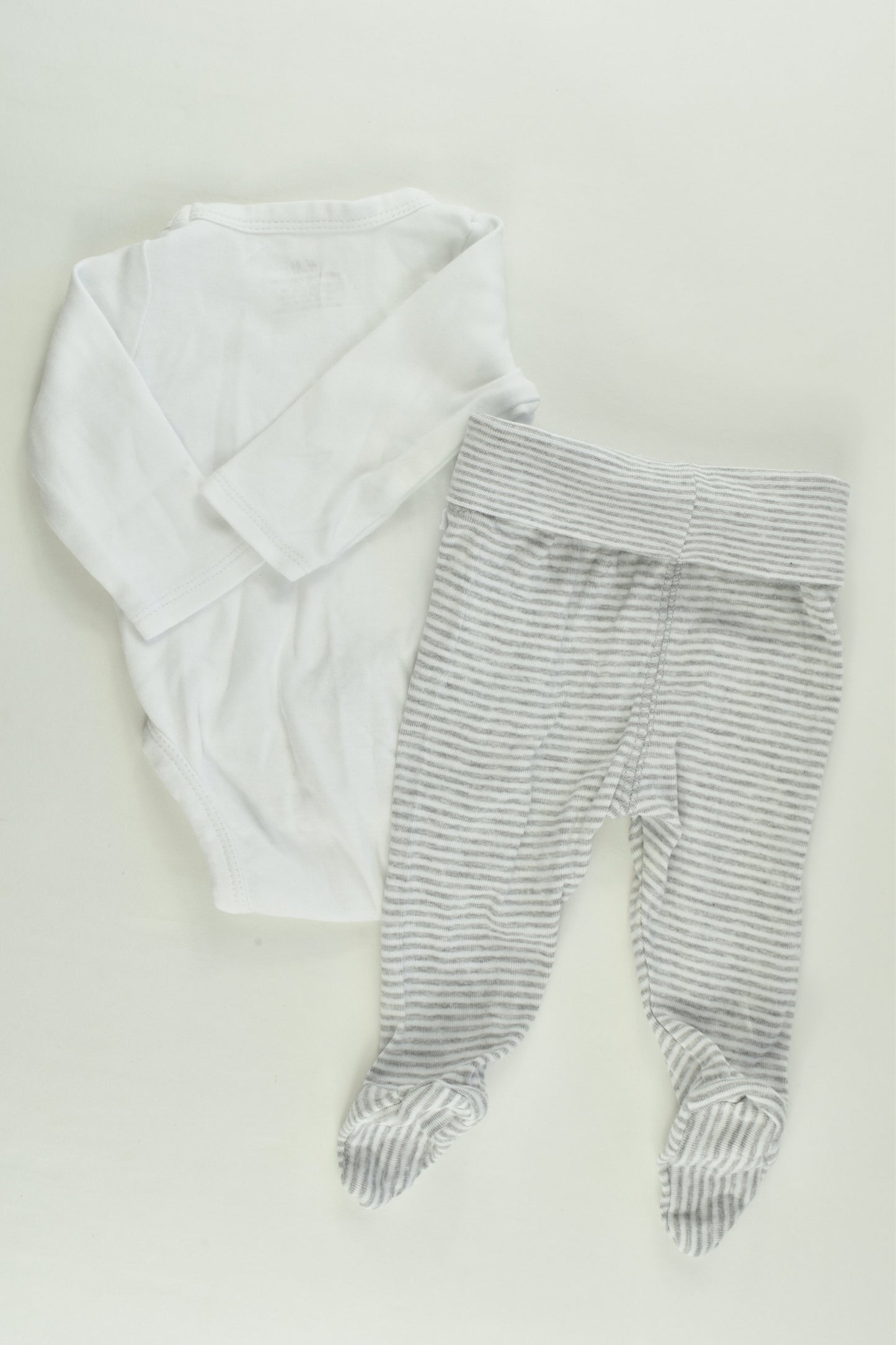 H&M Size 0000 (50 cm) White and Stripes Organic Outfit