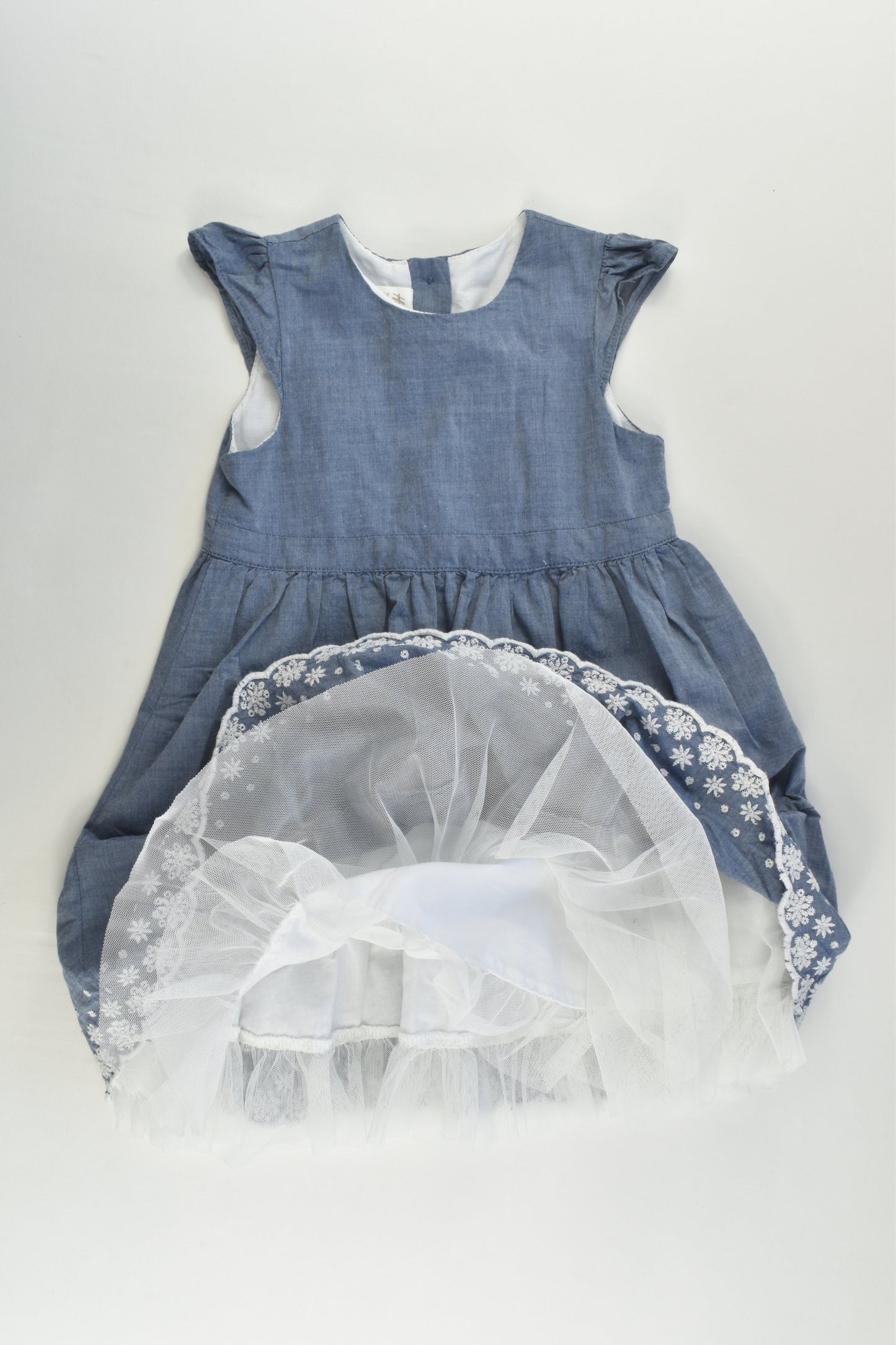 H&M Size 1 (86 cm) Tulle Lined Denim-like Dress with Lace Hem