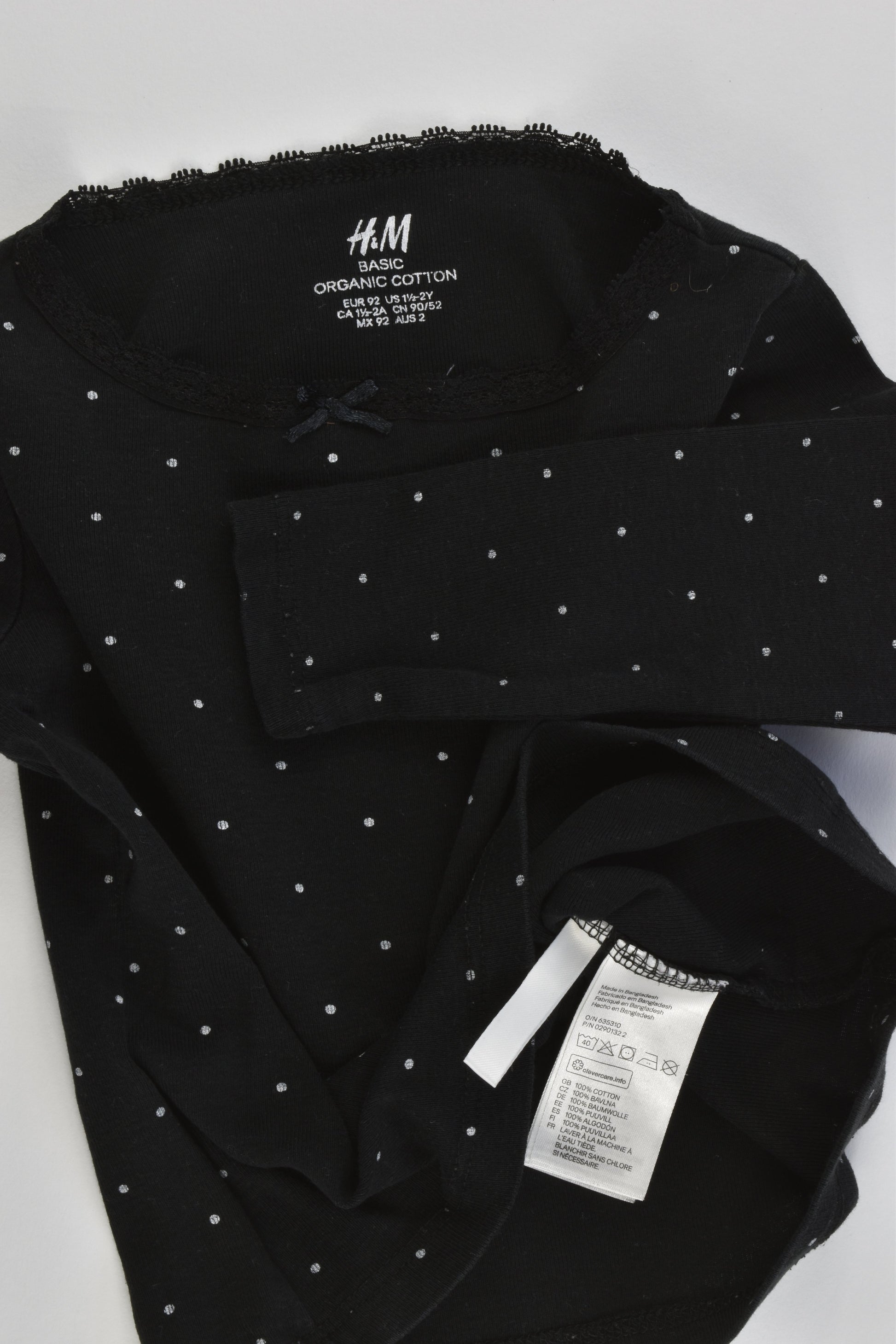 H&M Size 2 (92 cm) Organic Cotton Dotted Top