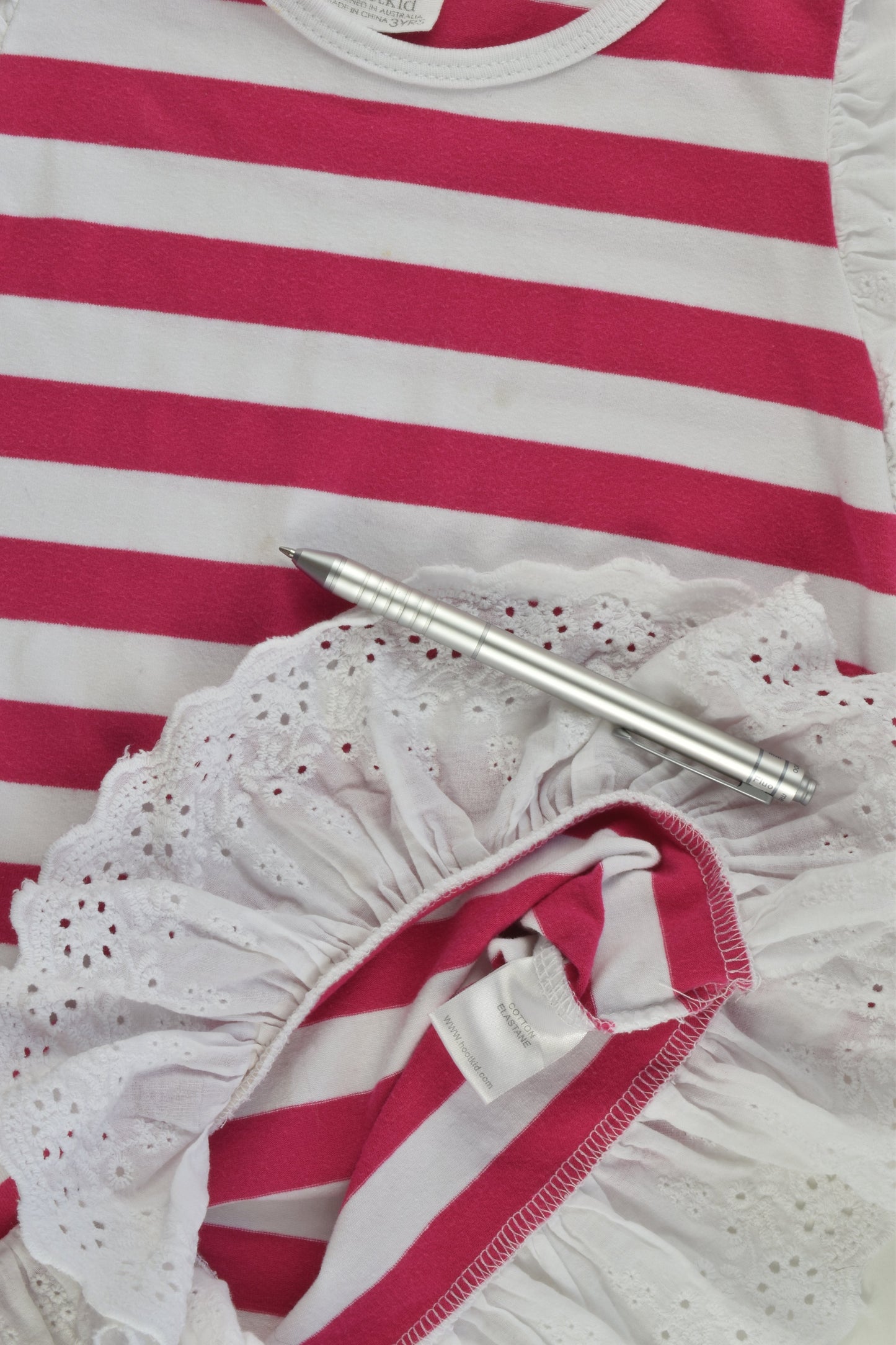 Hootkid Size 3 Striped Dress With Lace Hem