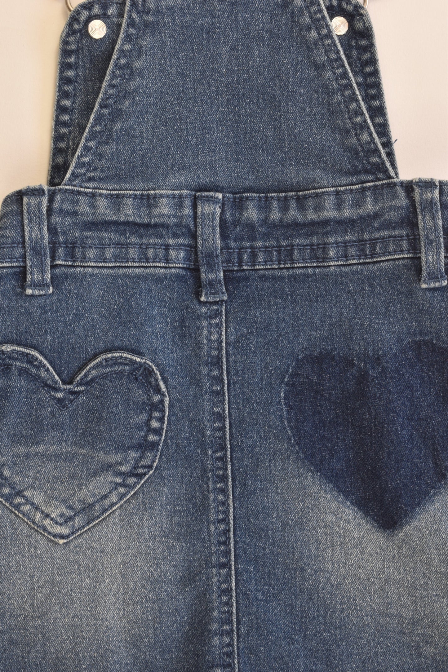 H&T Size 2 Soft Stretchy Rainbow and Love Heart Patches Denim Dress