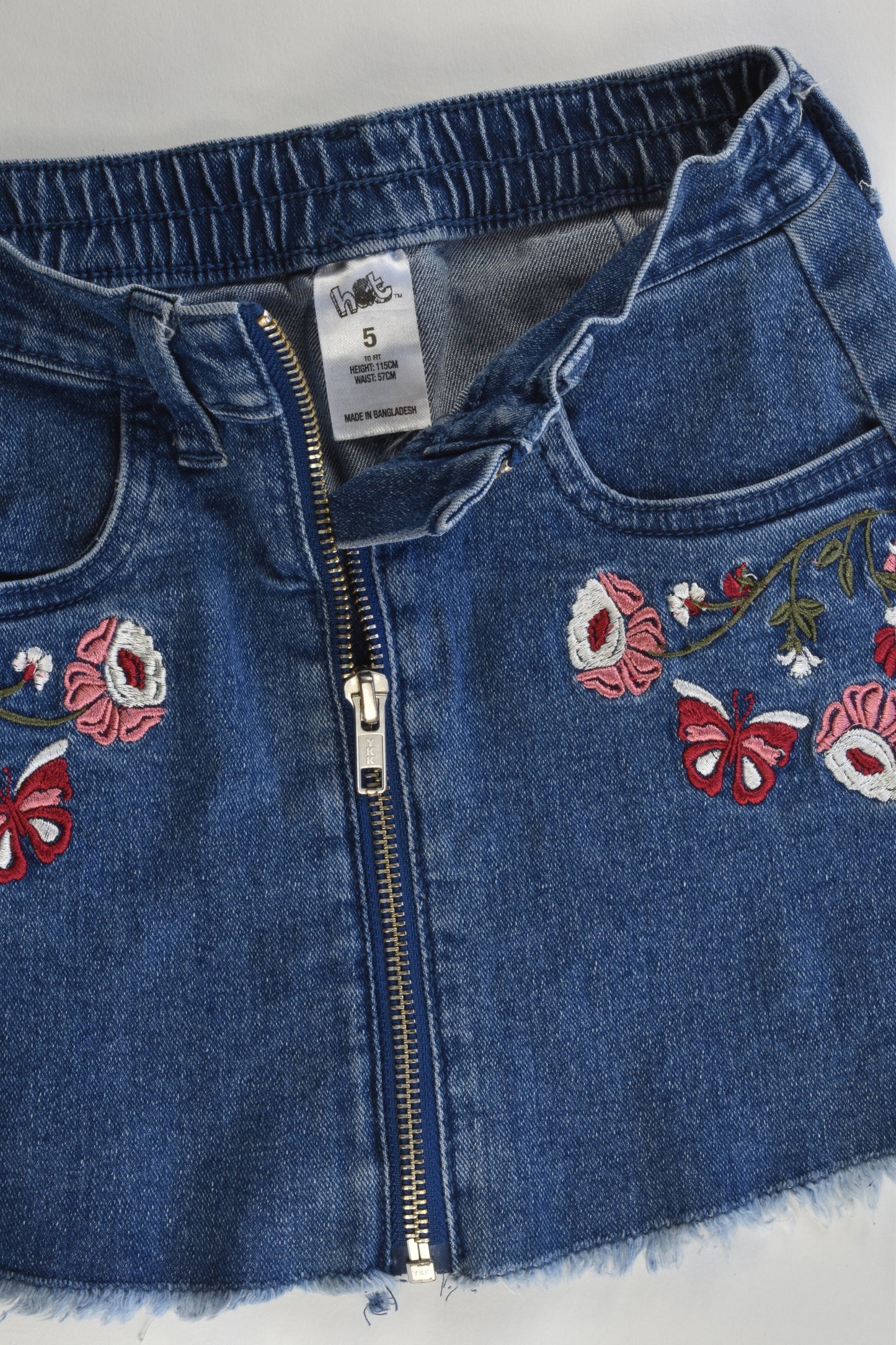 H&T Size 5 Stretchy Denim Skirt with Emboidery