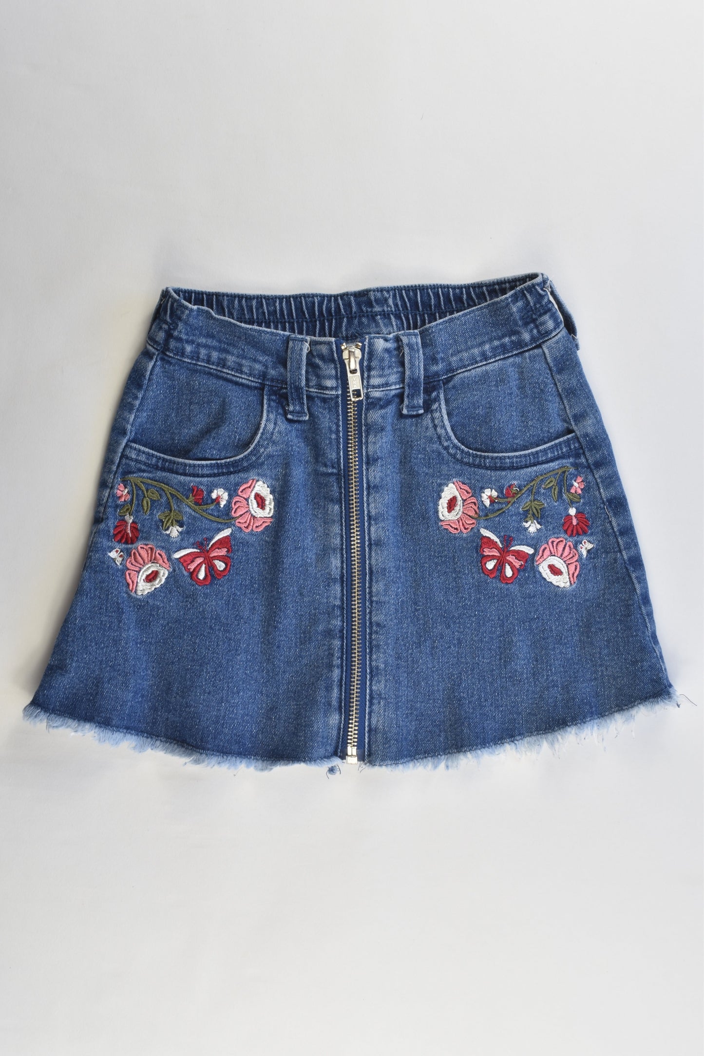 H&T Size 5 Stretchy Denim Skirt with Emboidery