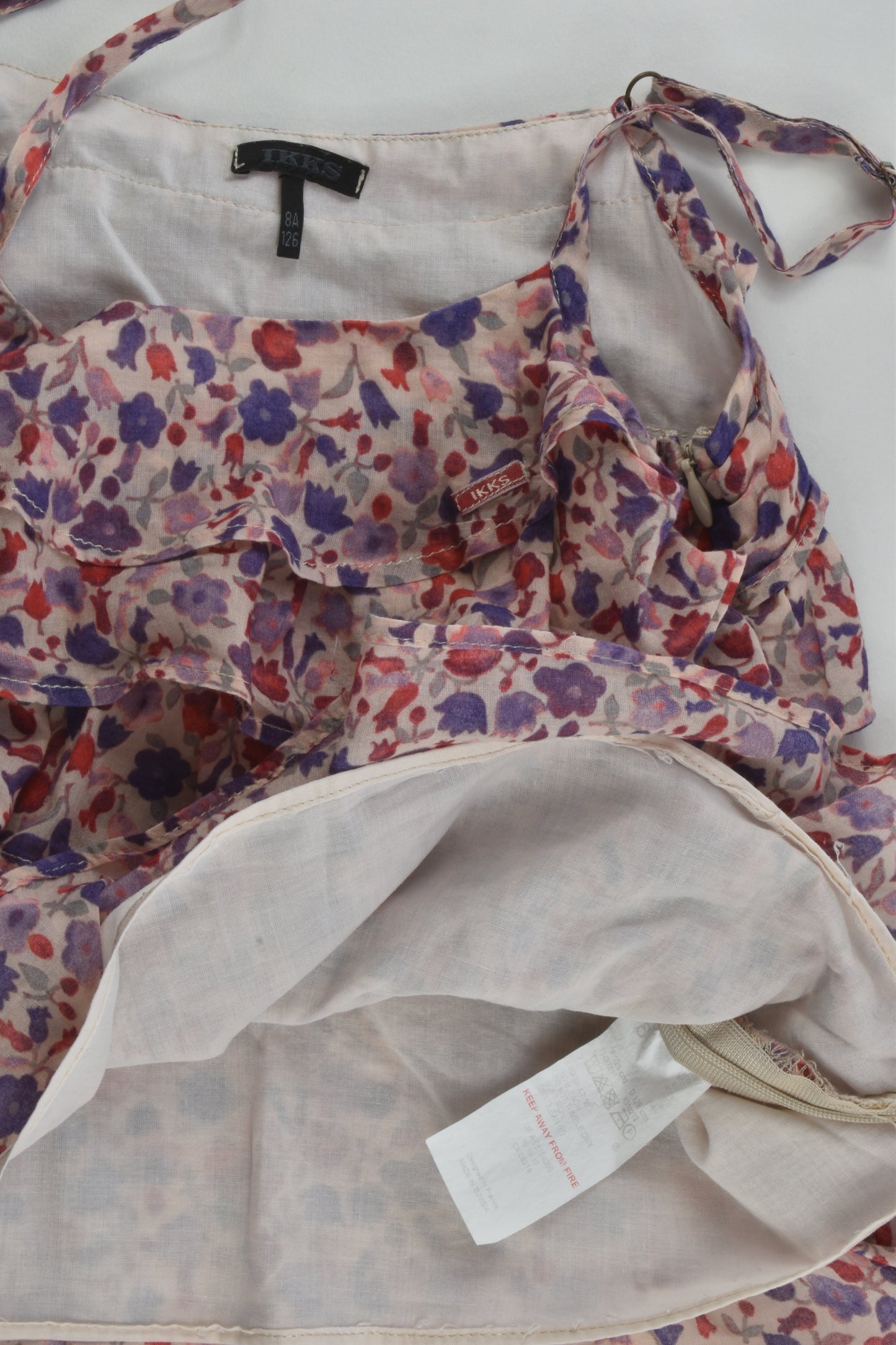 Ikks Size 8 Lined Floral Ruffle Blouse