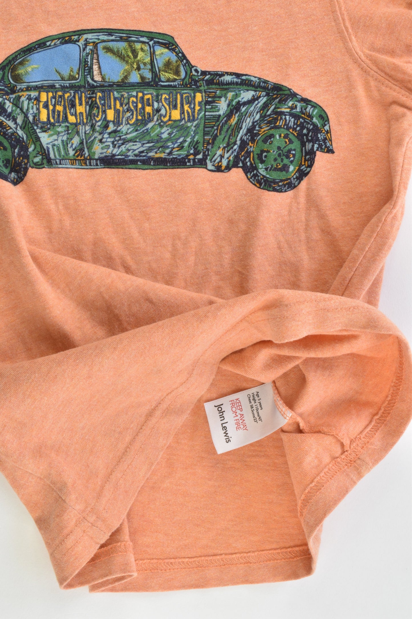 John Lewis Size 5 Beach Car T-shirt