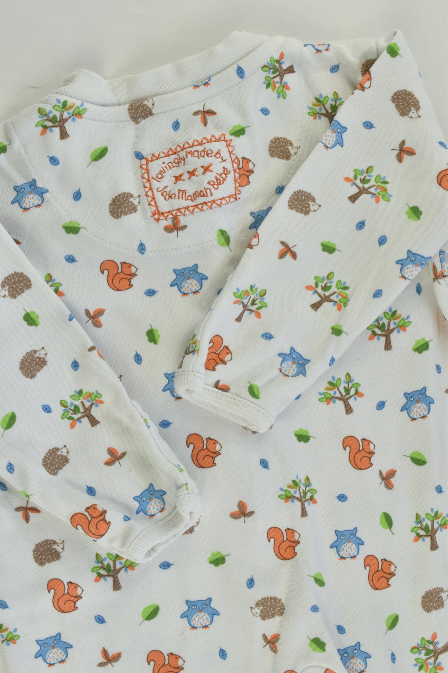 JoJo Maman Bébé Size 000 (0-3 months) Forest Animals Footed Romper