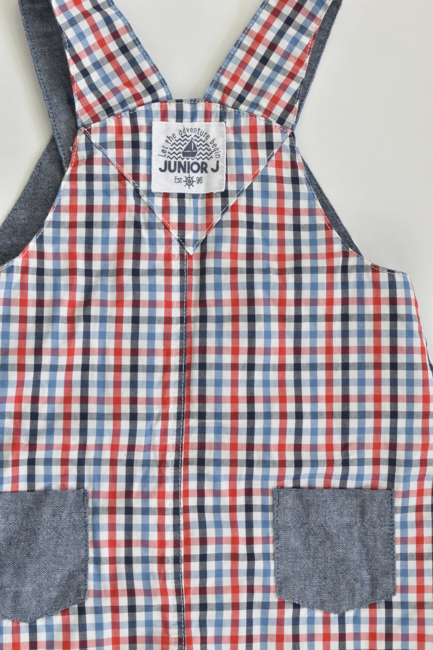 Junior J by Debenhams Size 00 (3-6 months) Checked 'Let The Adventure Begin' Short Overalls