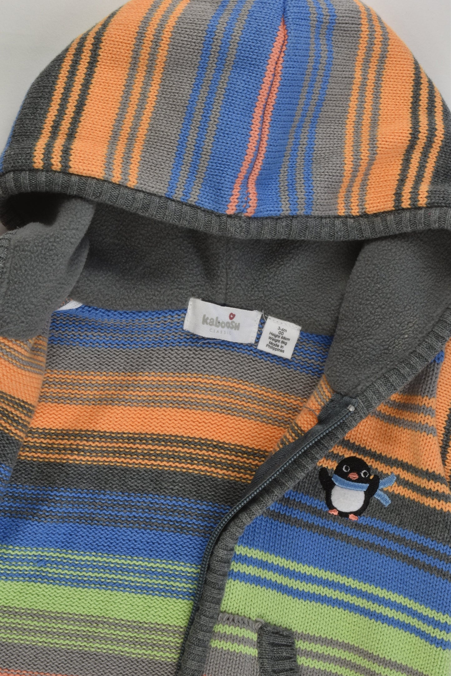 Kaboosh Size 00 (3-6 months, 68 cm) Knitted Striped Hooded Penguin Jumper