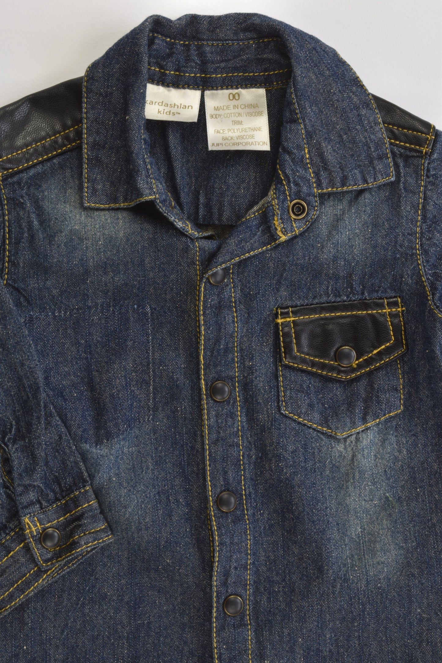 Kardashian Kids Size 00 Soft Denim Shirt with Leather-like Details on the Shoulders