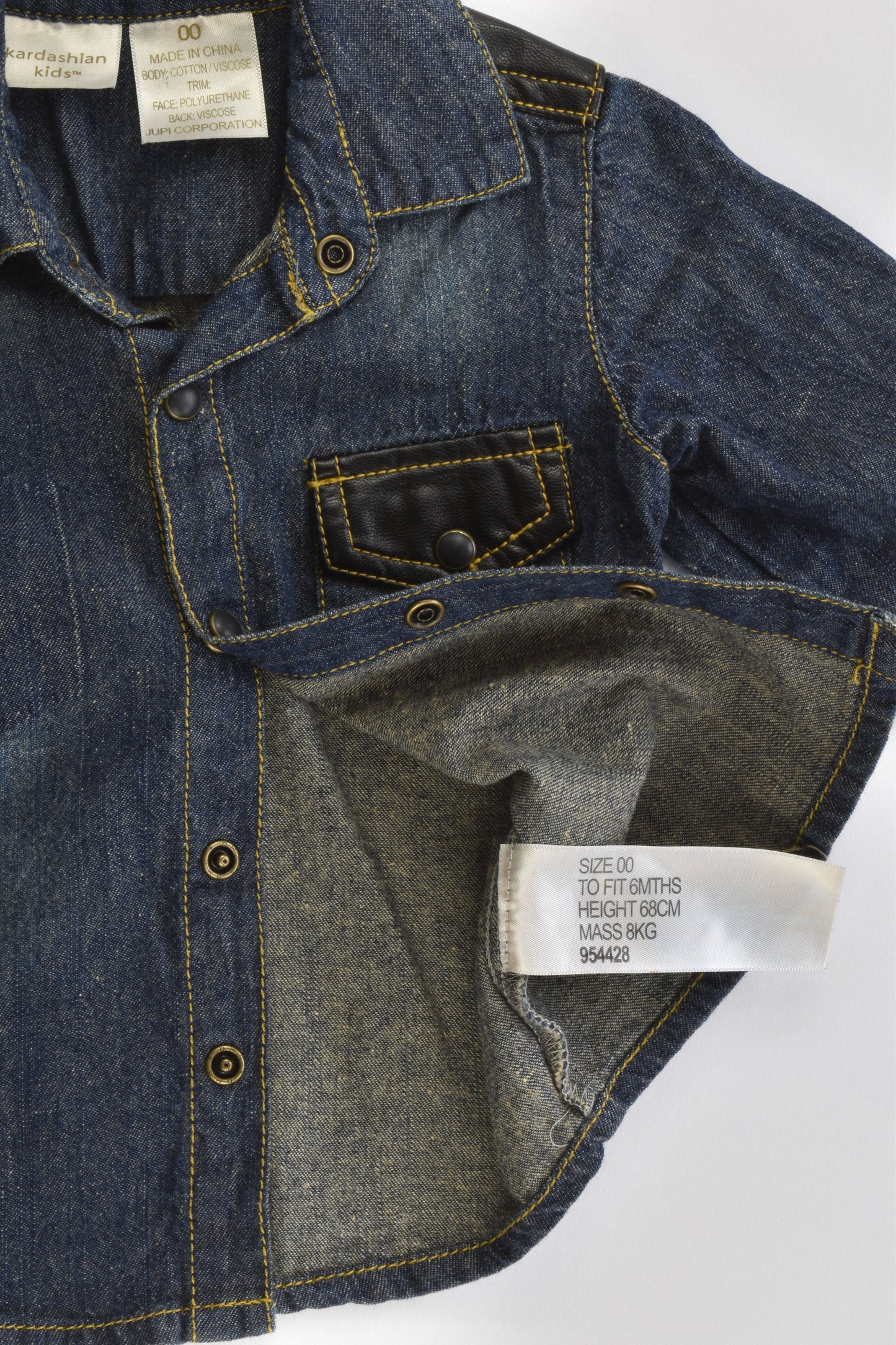 Kardashian Kids Size 00 Soft Denim Shirt with Leather-like Details on the Shoulders