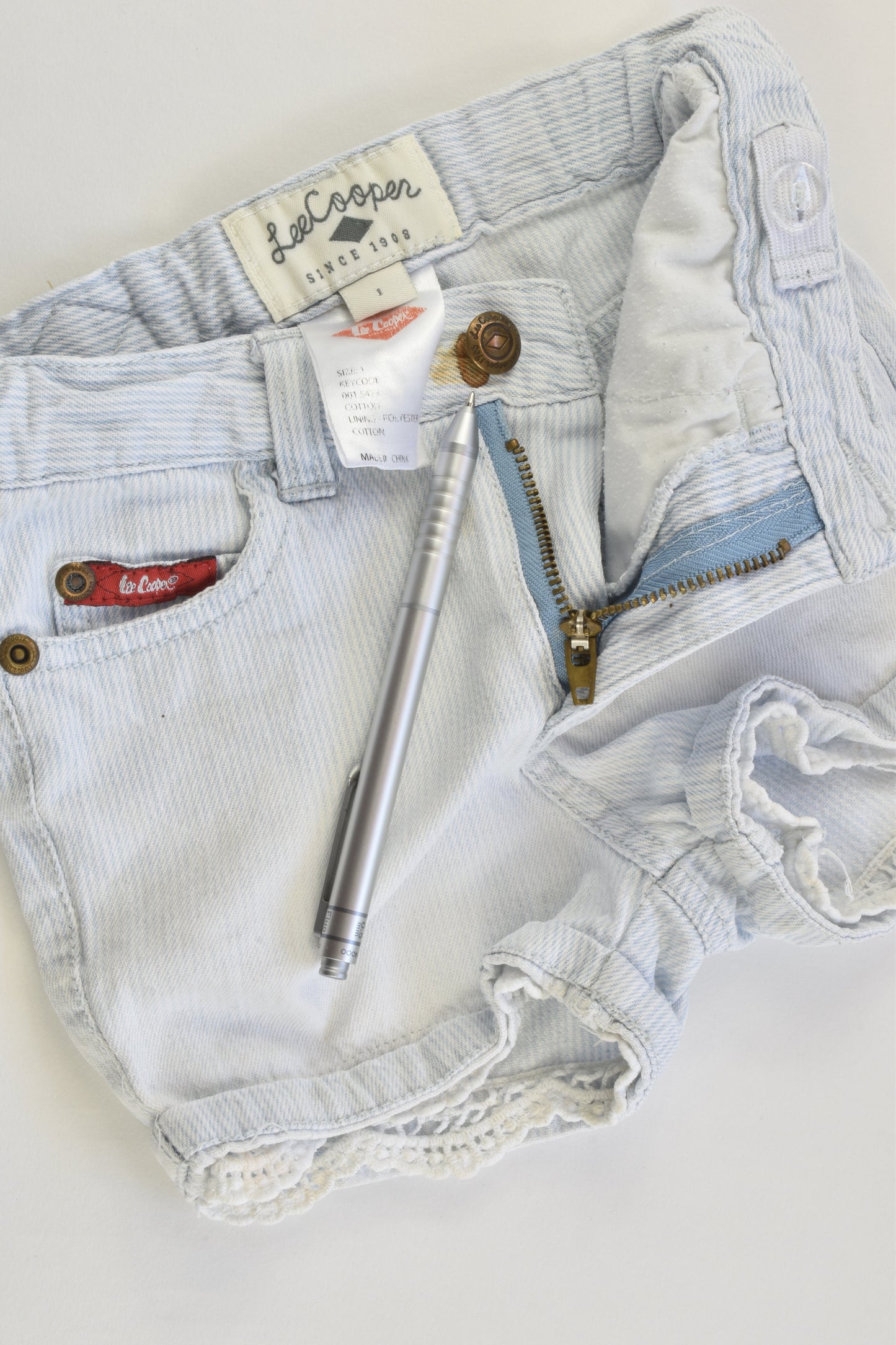 Lee Cooper Size 1 Denim Shorts with Lace Details