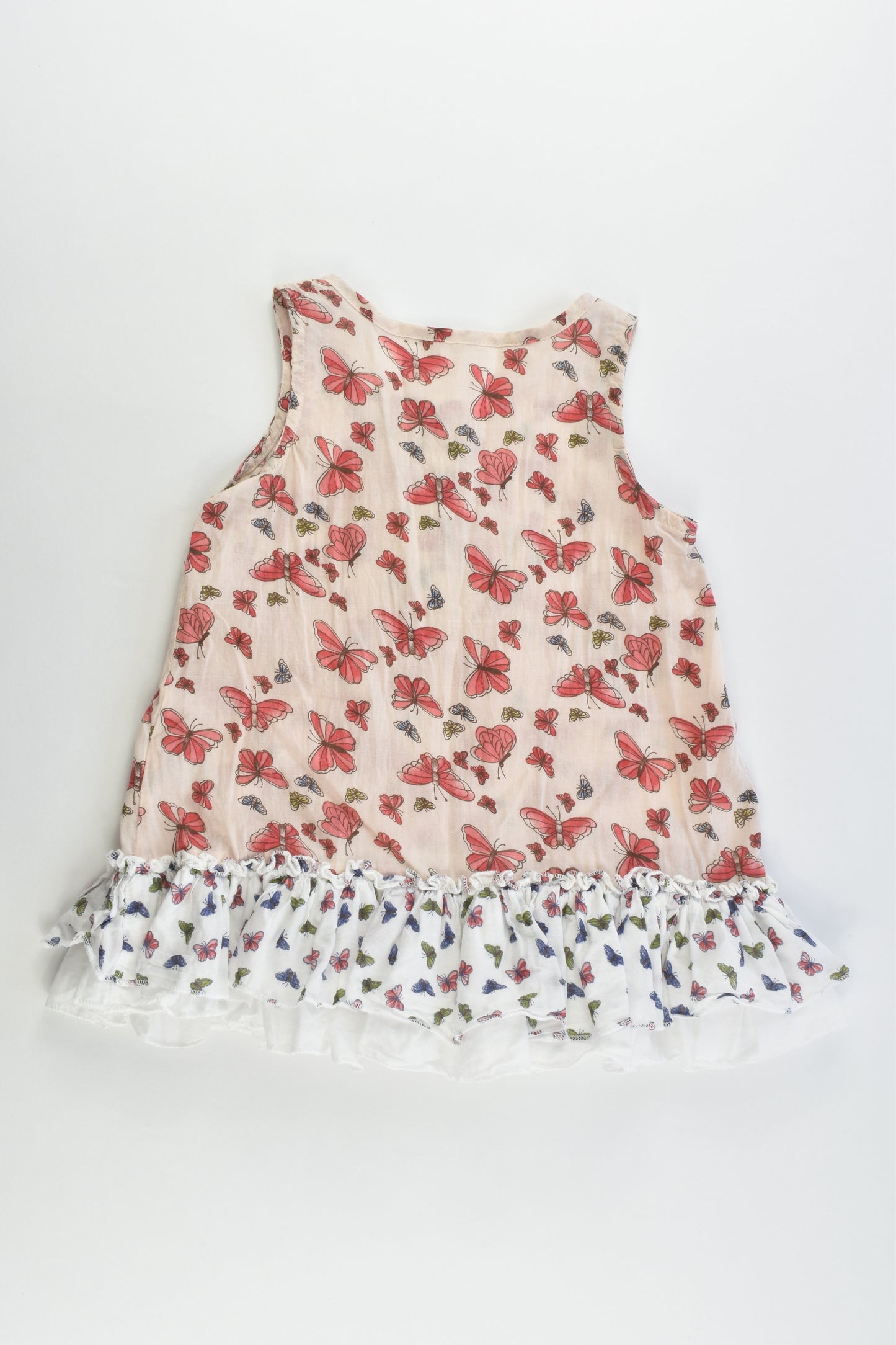 Matalan Size 1 (12/18 months) Butterflies Lightweight Ruffle Hem Dress/Tunic