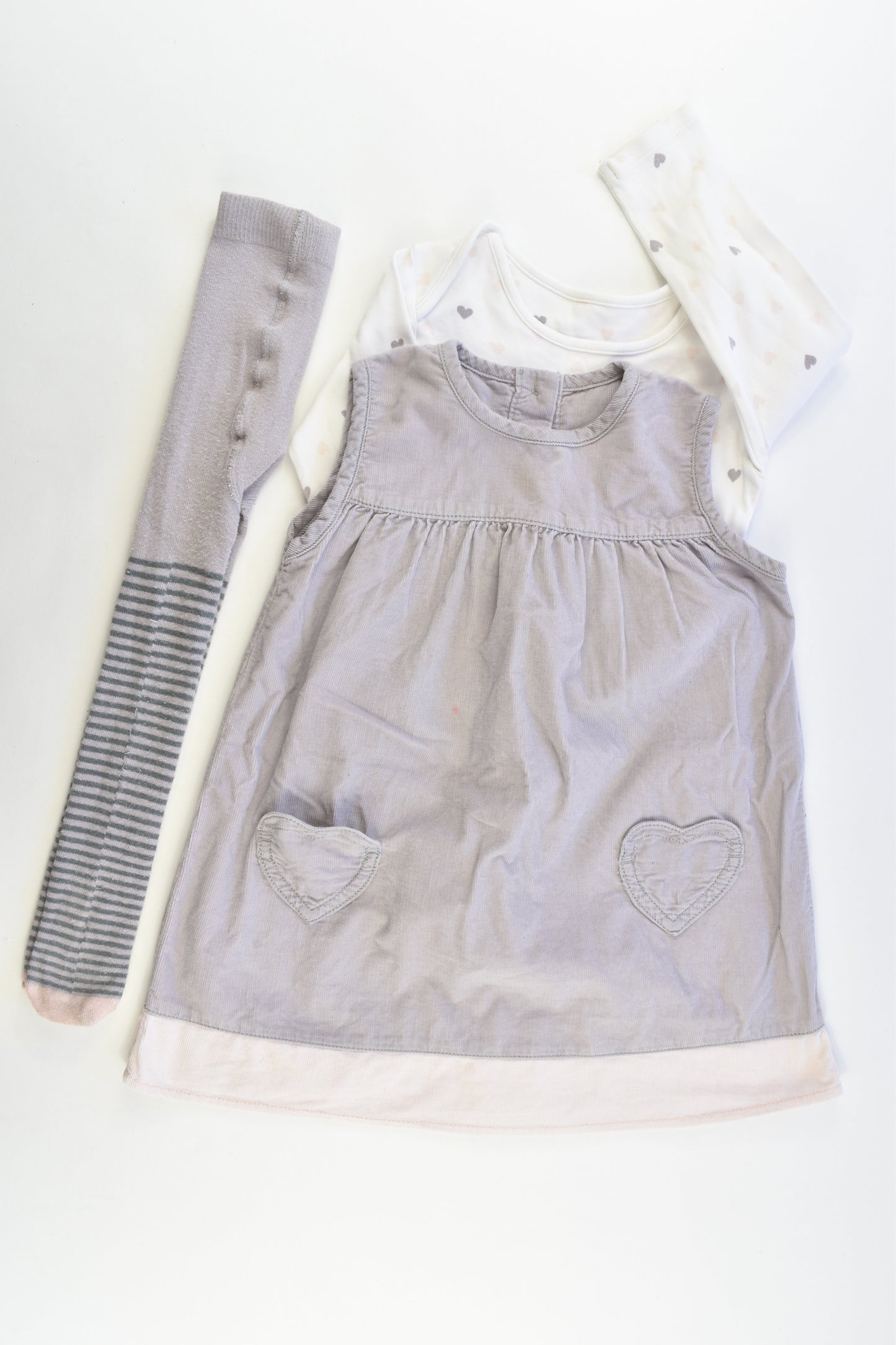 M&S Size 12-18 months Soft Cord Dress, Bodysuit and Tights