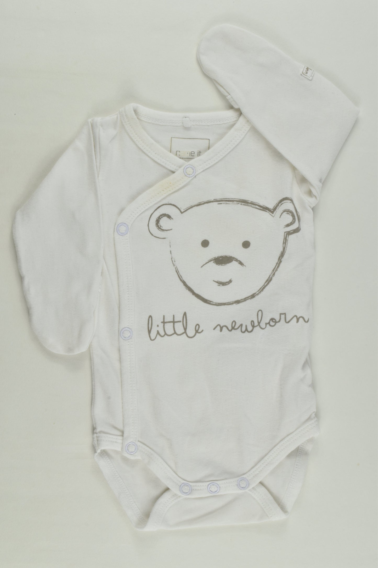 Name It Size 0000 (50 cm) Organic 'Little Newborn' Teddy Wrap Bodysuit