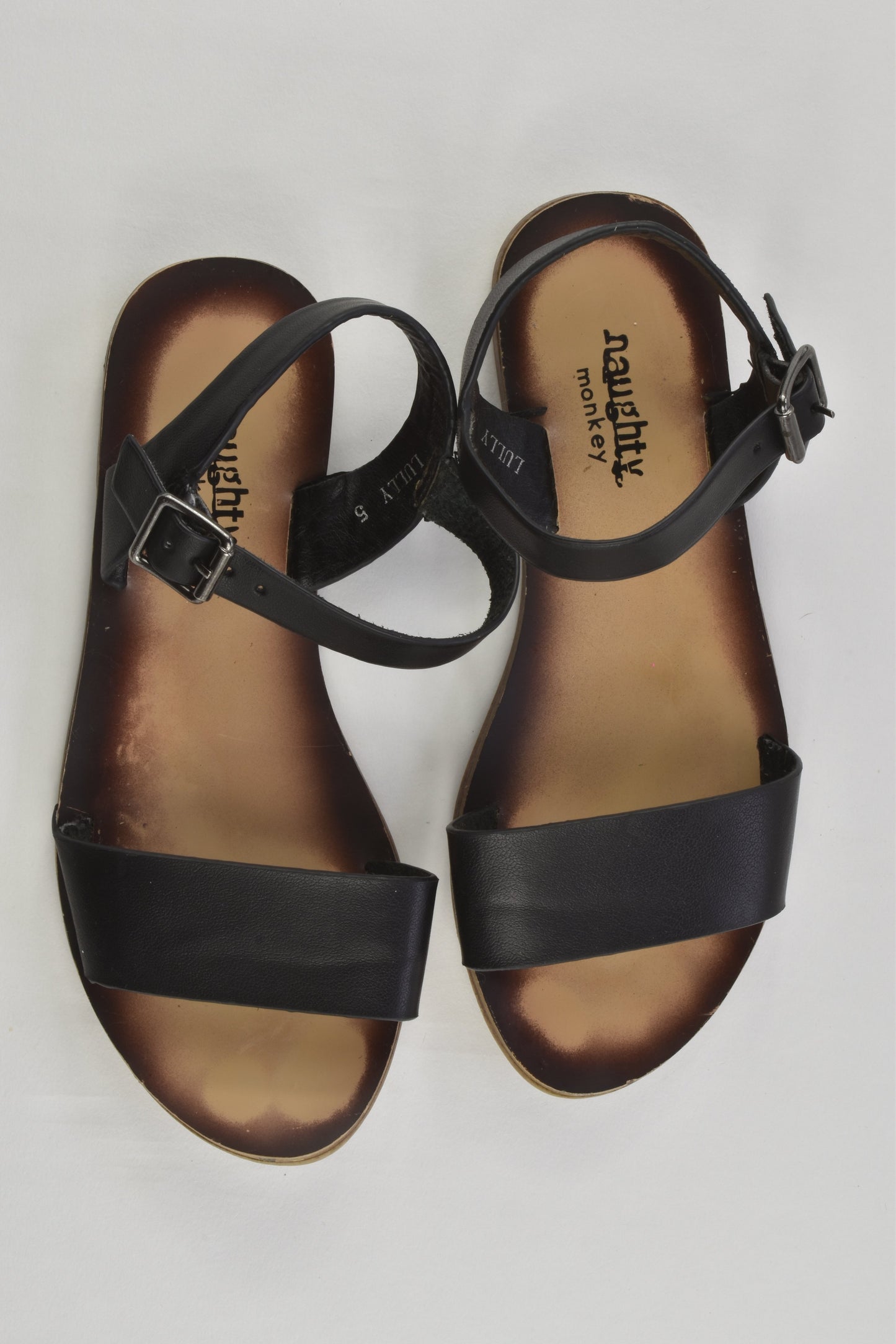 Naughty Monkey Size US 5 Black Leather Lully Sandals