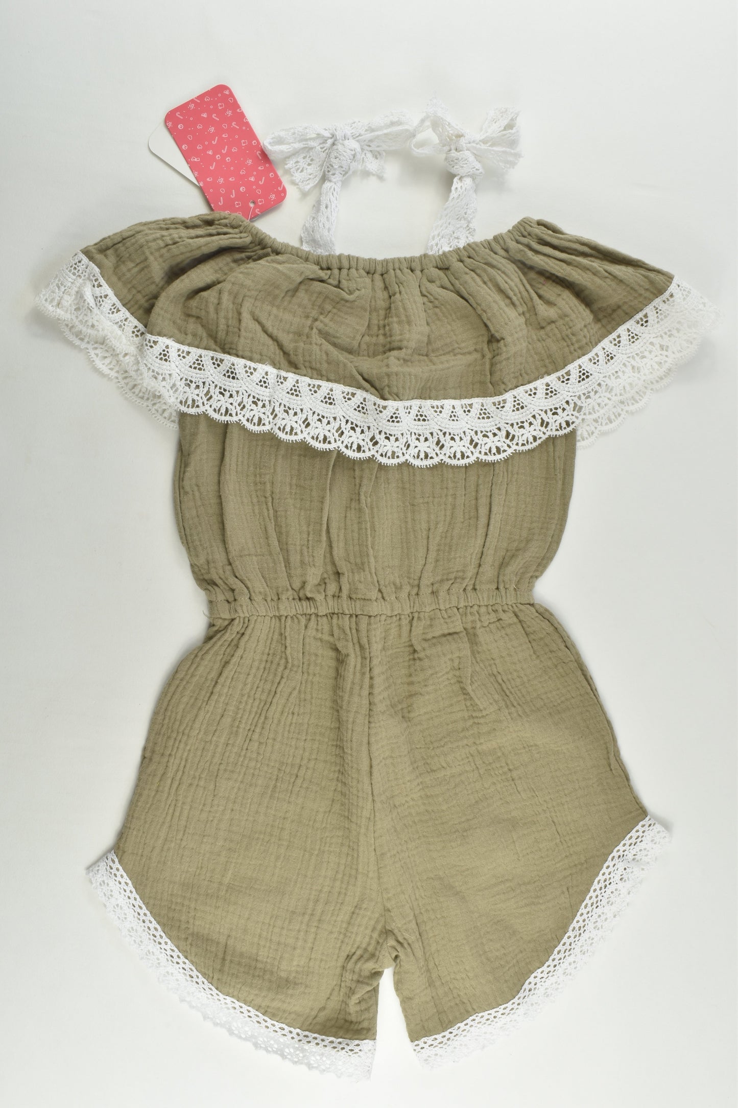 NEW Brand Unknown Size 4-5 Lace Detail Beige Muslin Playsuit