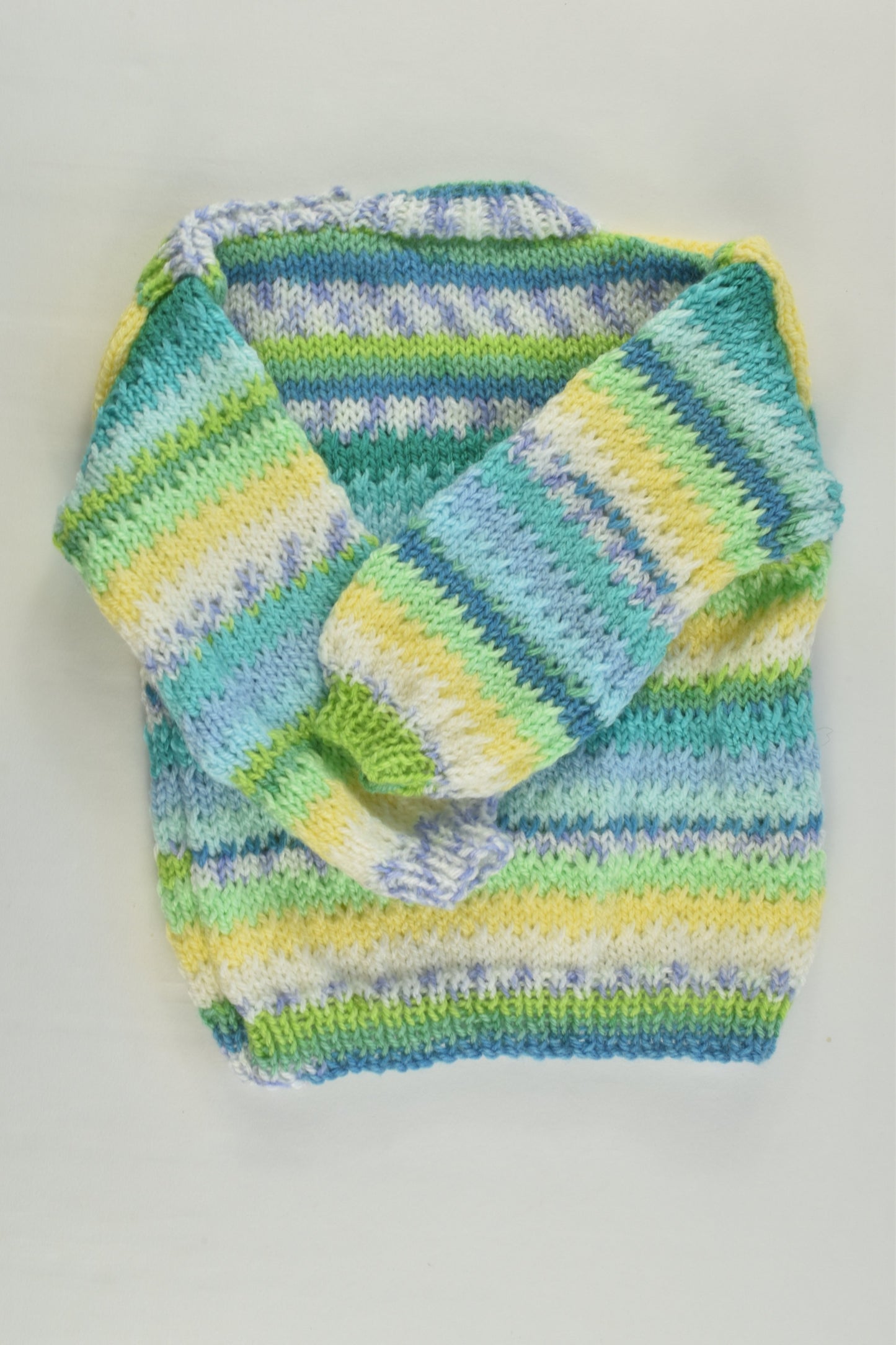 NEW Handmade Size approx 00 Green and Yellow Mix Knitted Jumper