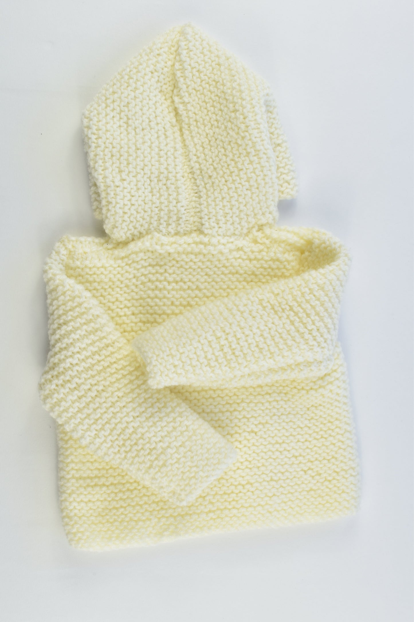 NEW Handmade Size approx 00 Soft Hooded Knitted Jumper with Yellow Buttons