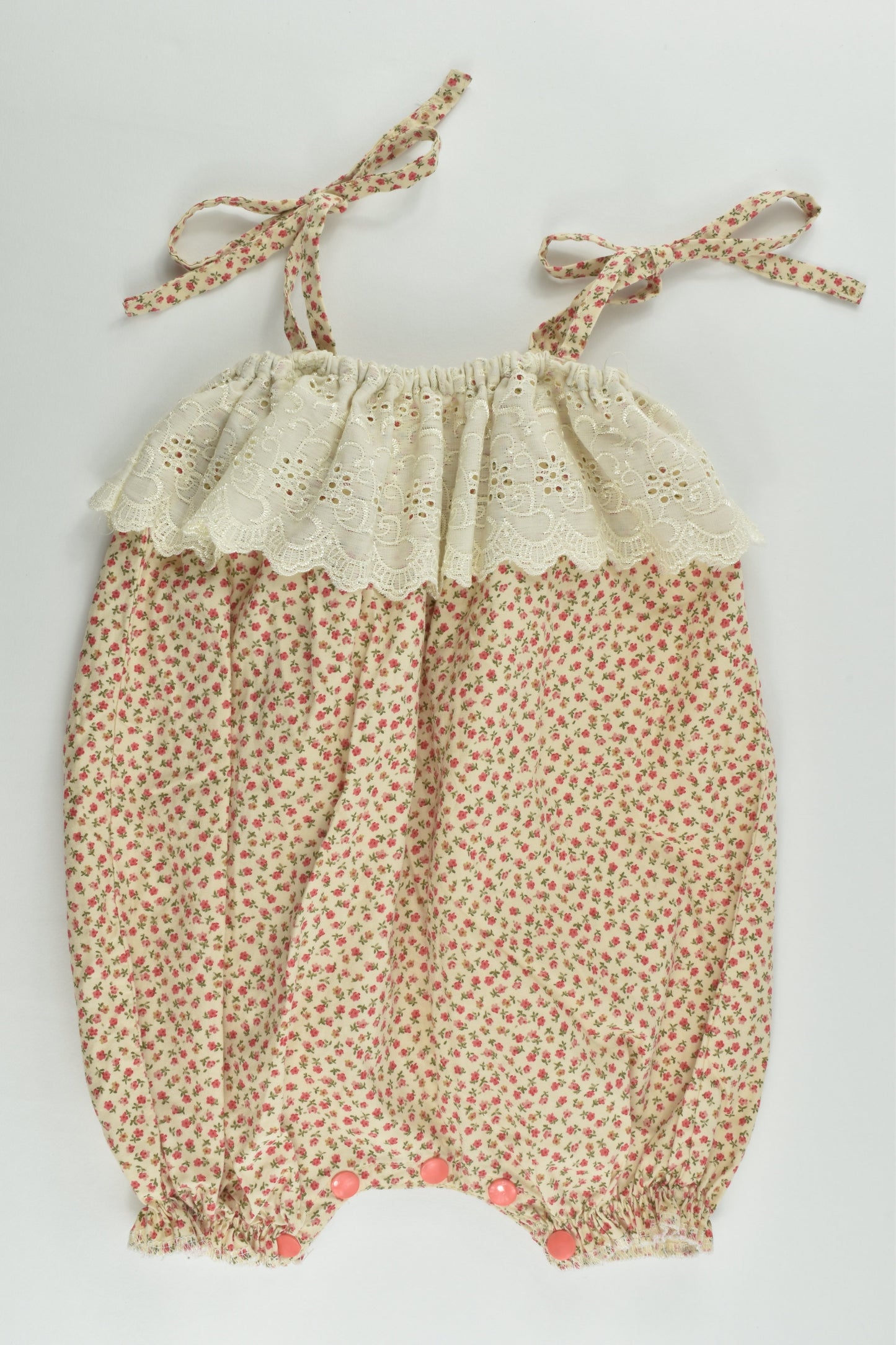 NEW Handmade Size approx 1-2 Short Floral Playsuit with Lace Collar