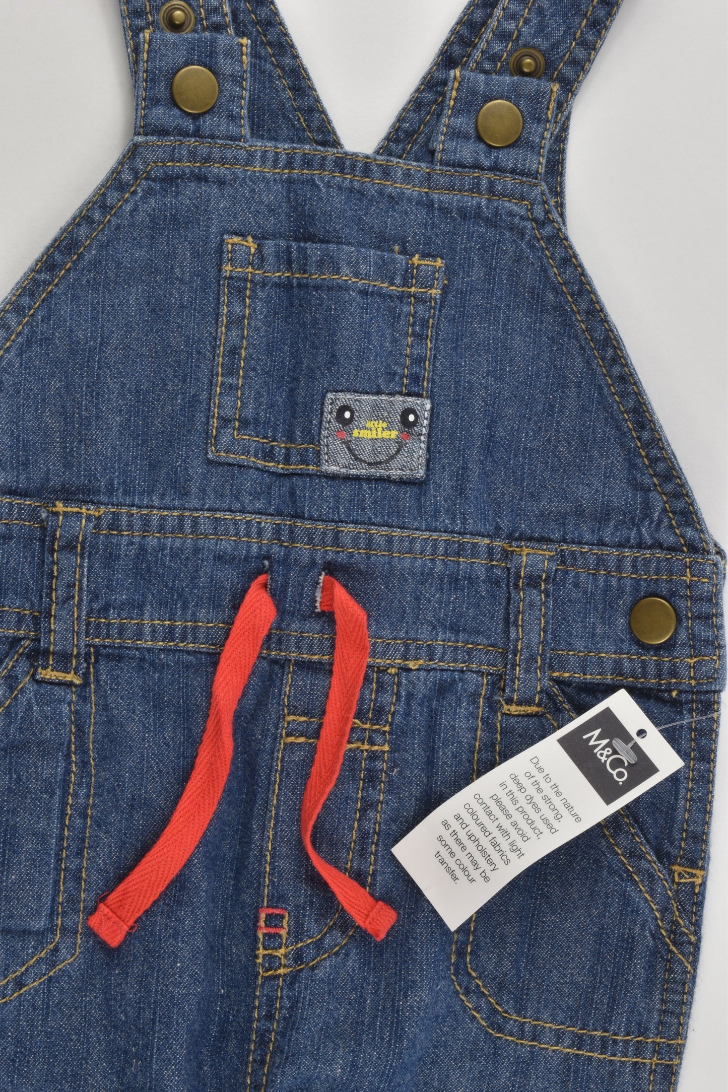 NEW M&Co Size 0 (9-12 months) 'Little Smiler' Denim Overalls
