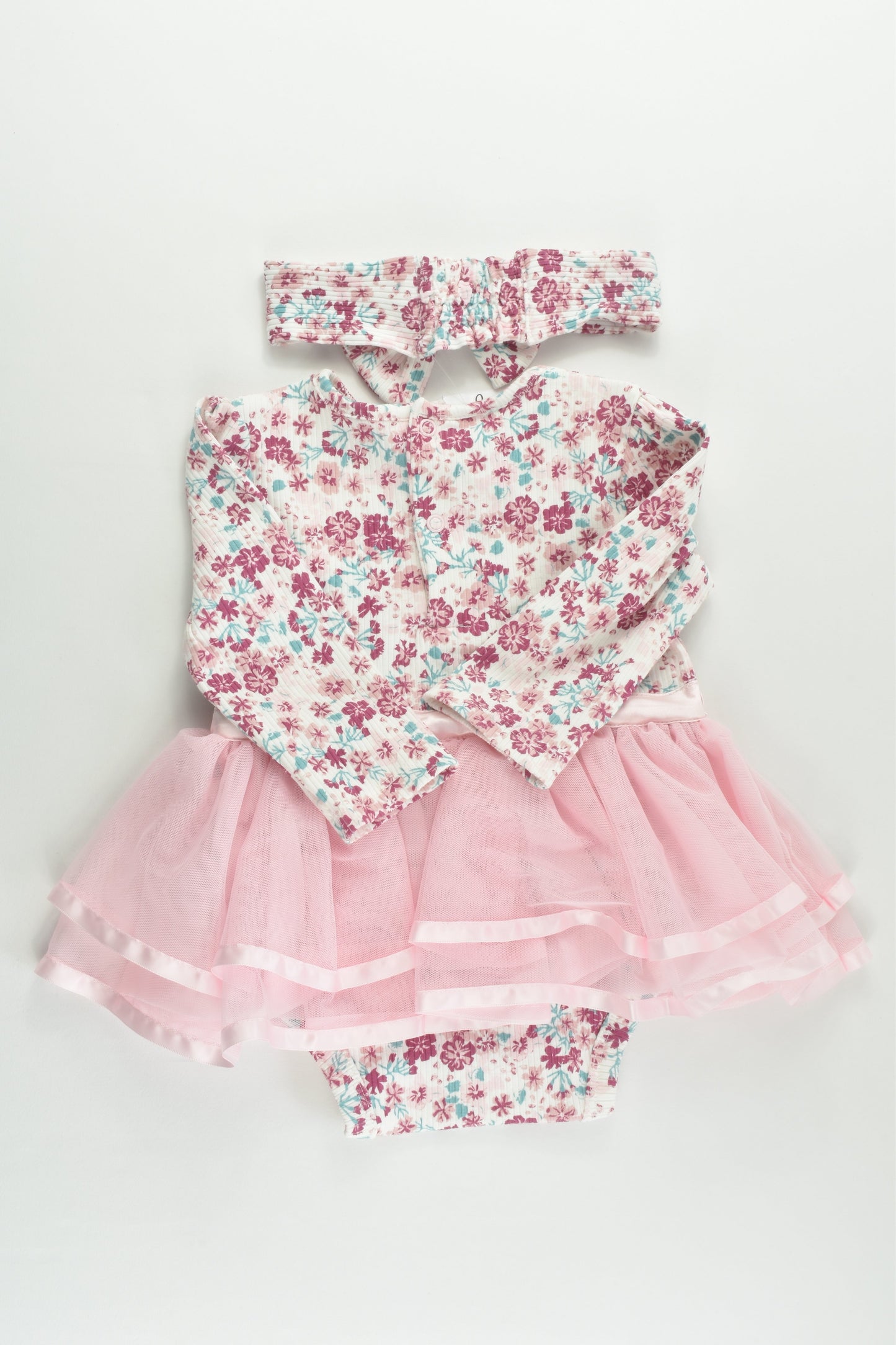 NEW Origami Size 0 Ribbed Floral Tulle Dress with Bodysuit Underneath and Matching Head Band
