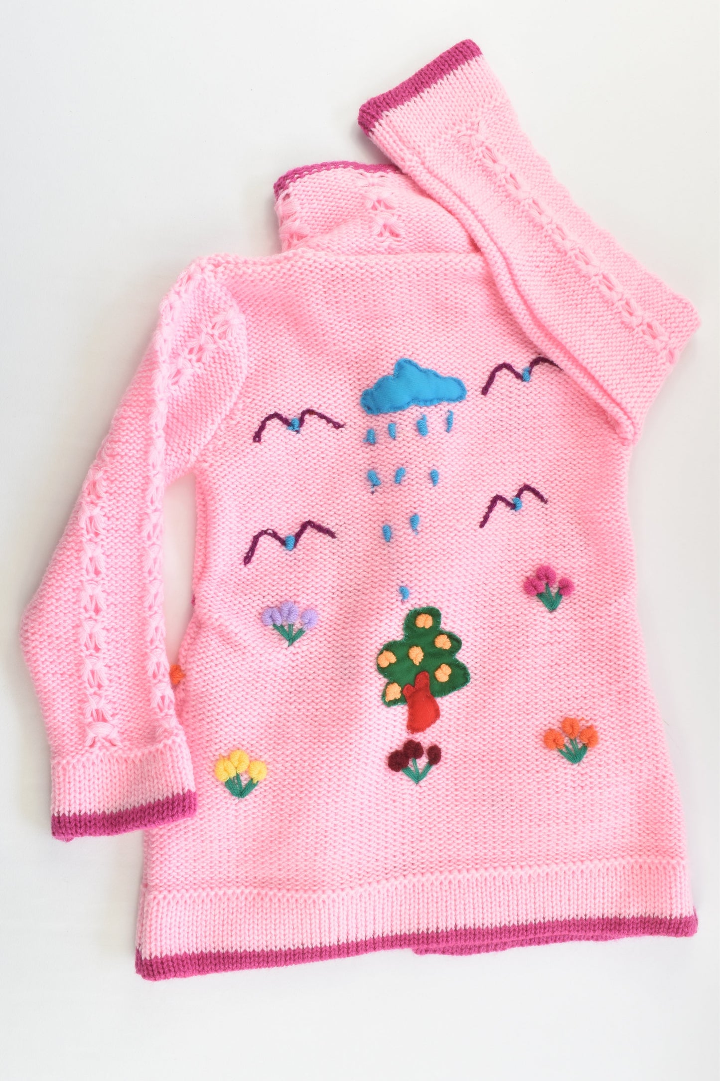 NEW Peruvian Handmade Size 6 Pink Wool Cardigan with Buttons and Collar