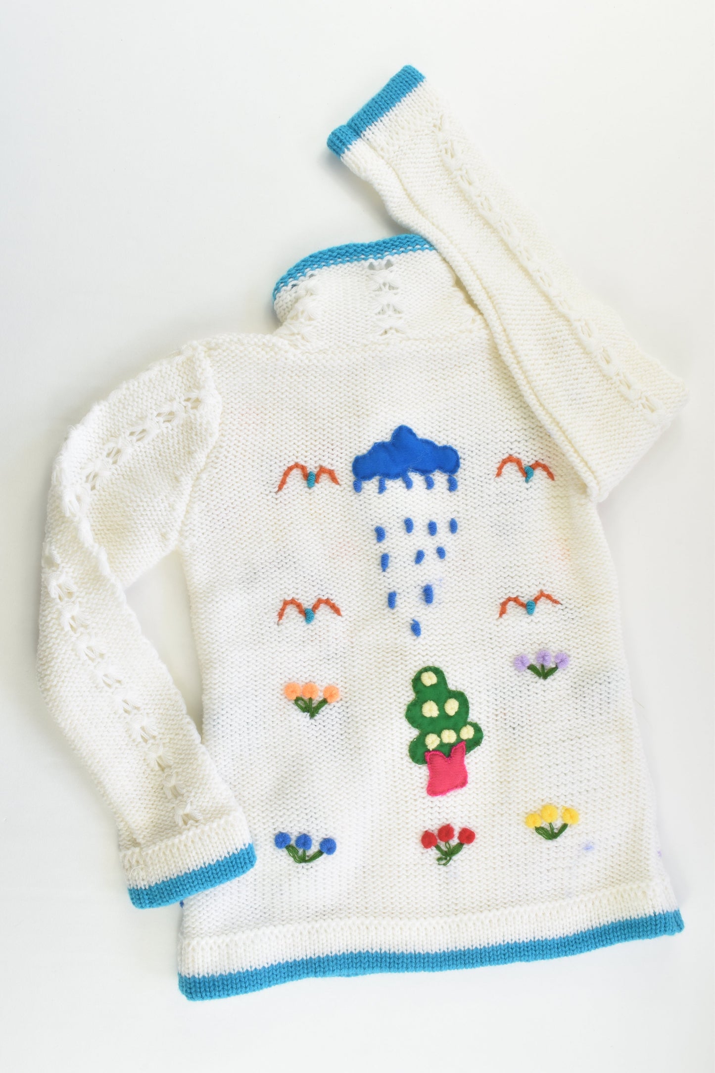 NEW Peruvian Handmade Size 6 White Wool Cardigan with Buttons and Collar