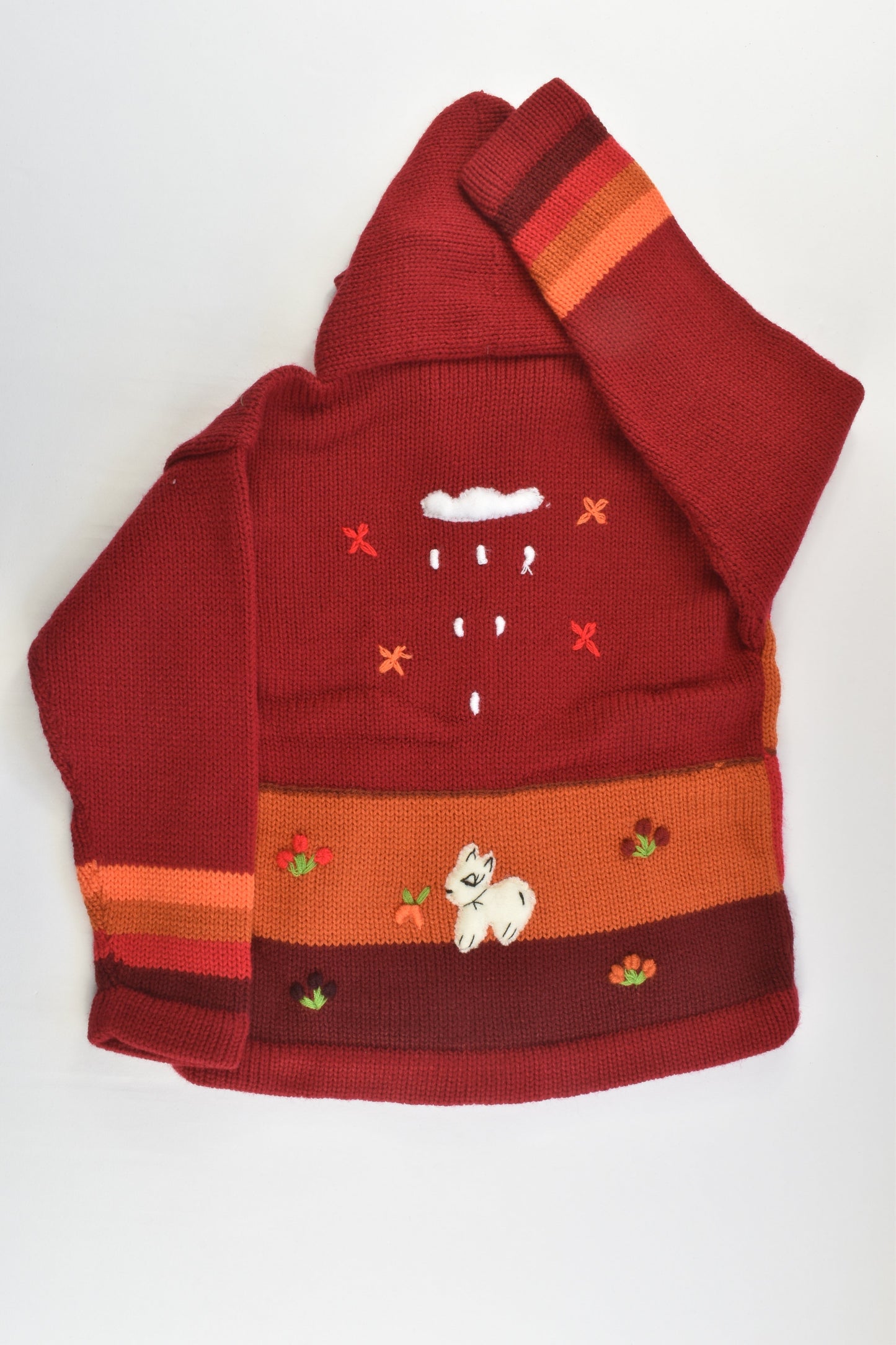 NEW Peruvian Handmade Size 6 Wool Jumper with Zip and Hood