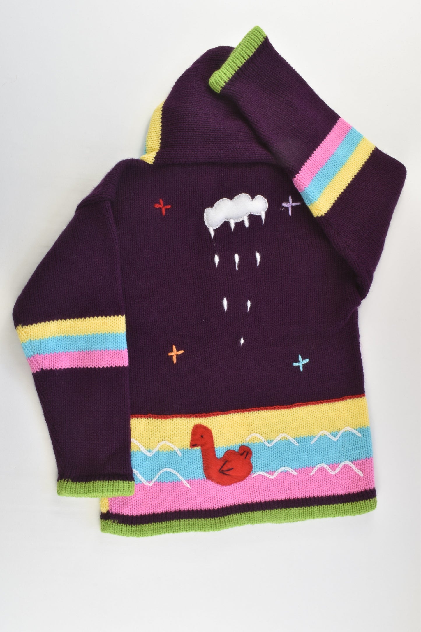 NEW Peruvian Handmade Size 8 Wool Jumper with Zip and Hood