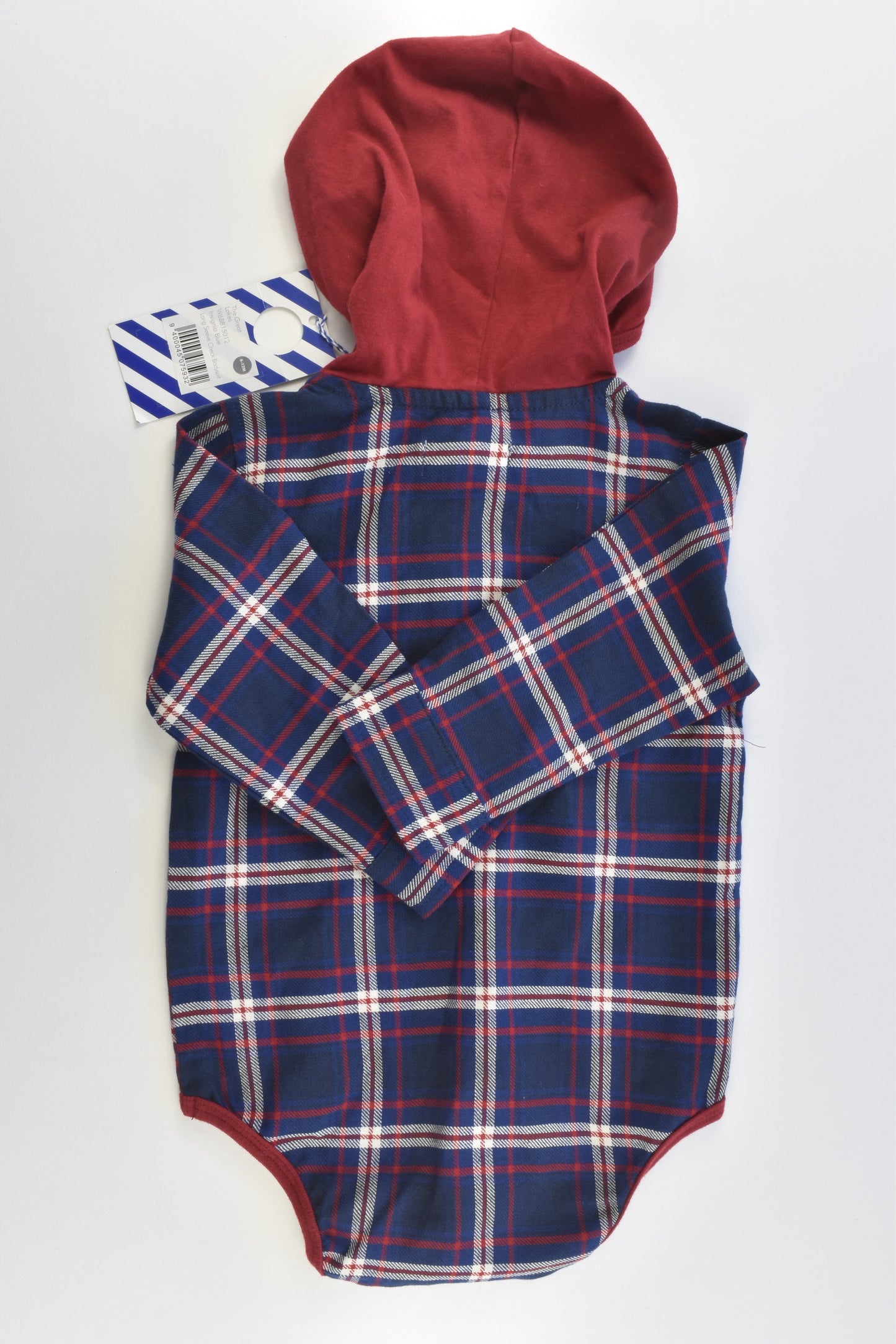 NEW Pumpkin Patch Size 0 (6-12 months) Hooded Checked Bodysuit